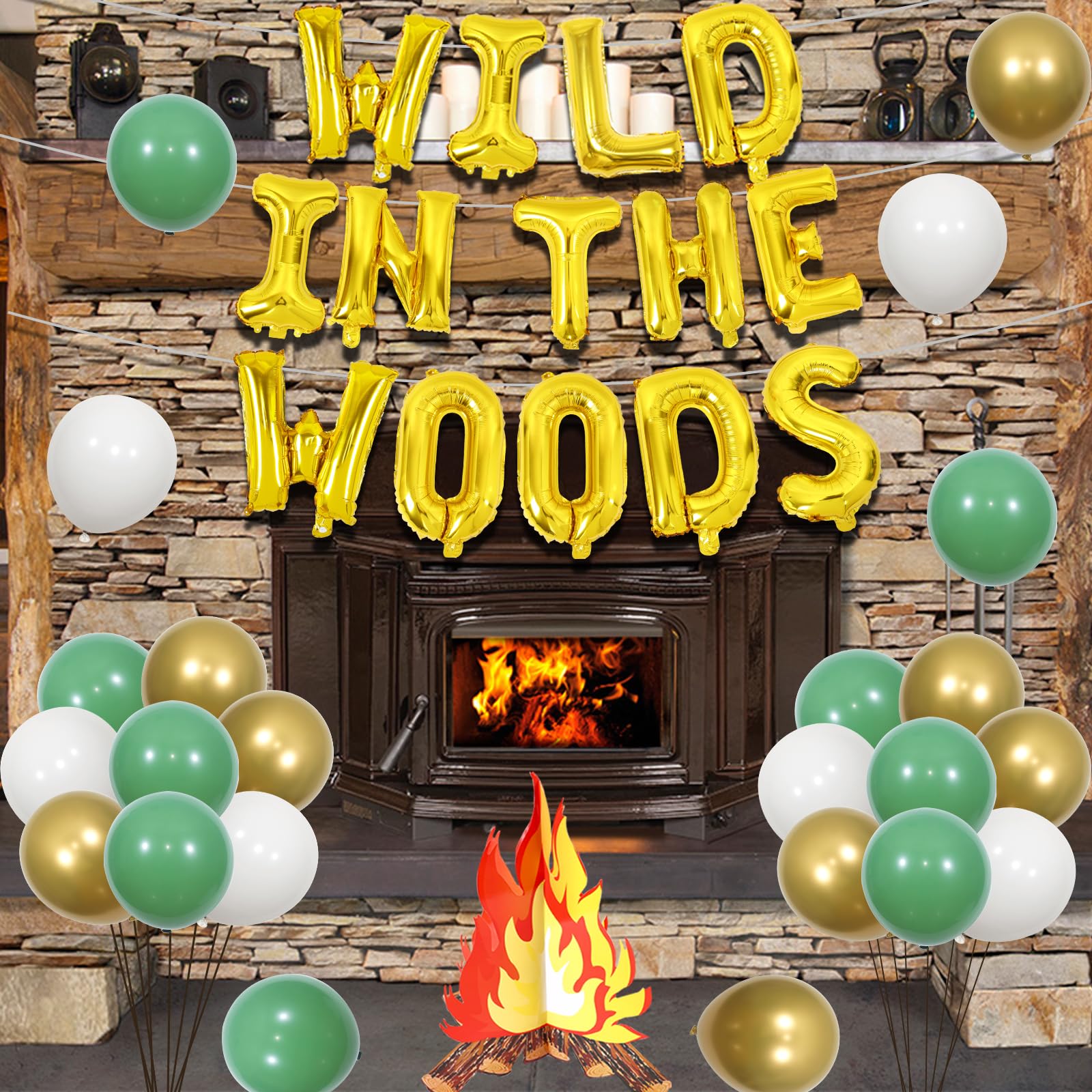 Camping Bachelorette Decorations Set - Wild In The Woods Banner, Balloons & Leaf Garland