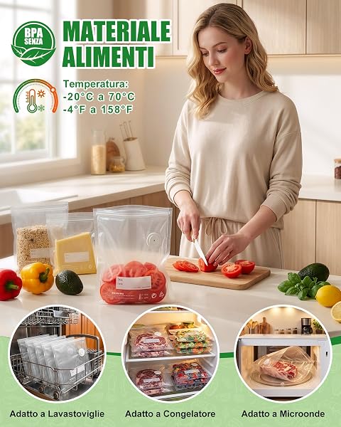 Babacom 30 Pezzi Sacchetti Sottovuoto Alimenti Riutilizzabili con Valvola d'Aria e 10 Clip di Chiusura (L:30x34cm), Senza BPA, Buste Sottovuoto Alimenti per Congelatore/Cottura Sous Vide/Conservazione - 3