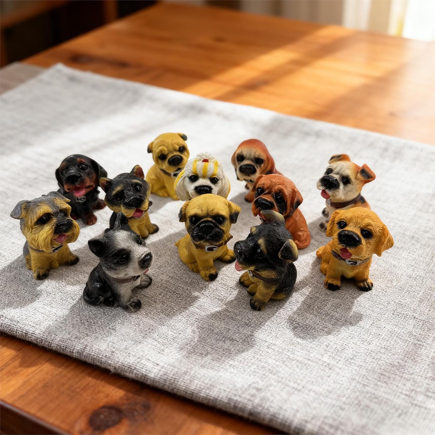 12 Pcs Dog Figurines, Realistic Detailed Puppy Figurines, Hand Painted Mini Dogs Animals Figures Cake Topper Easter Egg Birthday Gift