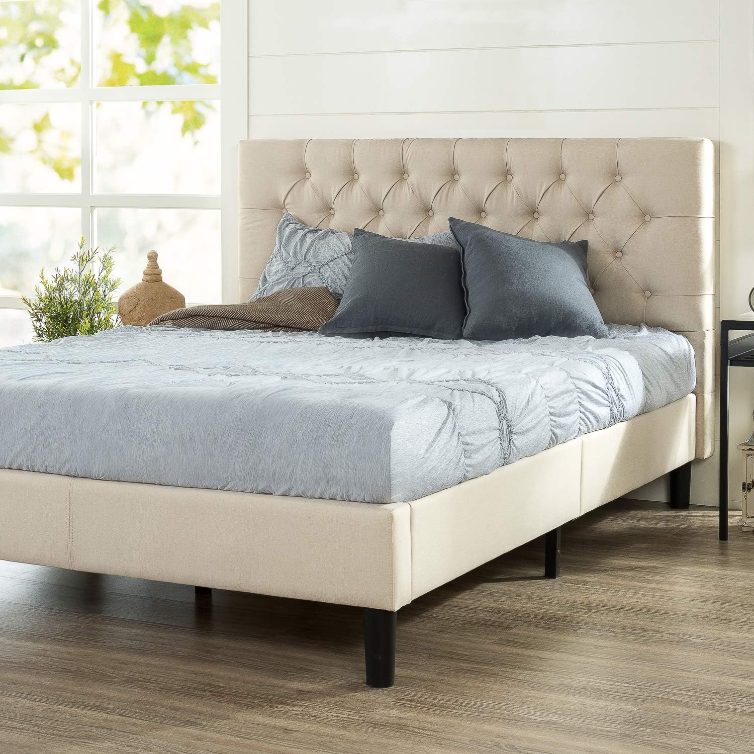 Zinus Misty Upholstered Platform Bed Frame, Mattress Foundation, Wood Slat Support, No Box Spring Needed, Easy Assembly, Queen, Taupe