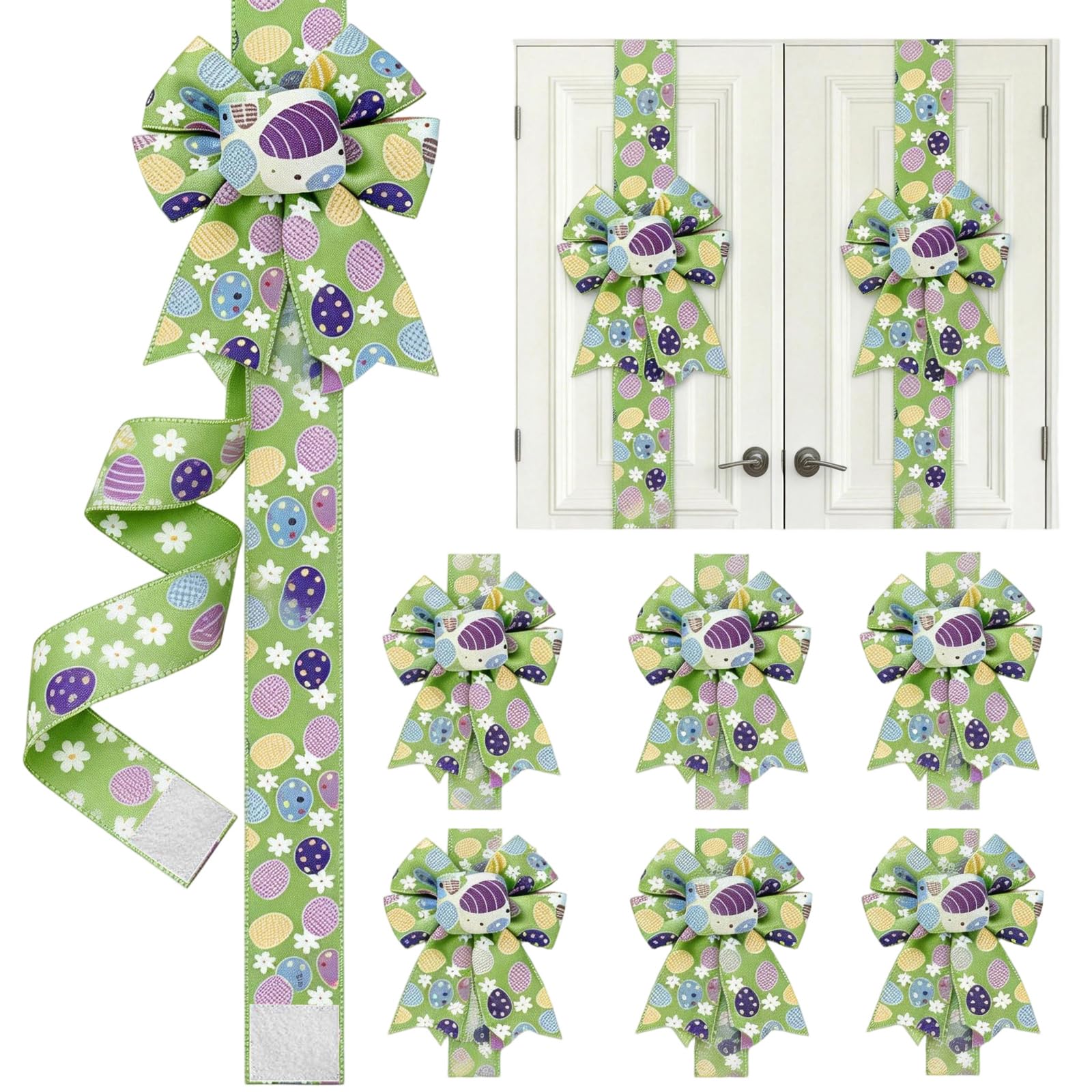6Pcs Easter Cabinet Ribbon Bows for Window Front Door Kitchen Home Decor Spring Bunny Day Party Supplies 2026 Easter Decorations (Easter Light Green Eggs, 6 Pcs)