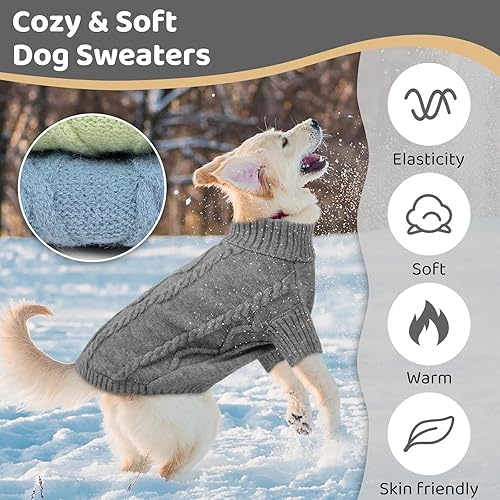 Miniatura 4 de Queenmore Suéter pequeño para perro, ropa de punto trenzado para clima frío, ropa clásica de cuello alto grueso y cálida para chihuahua, bulldog,