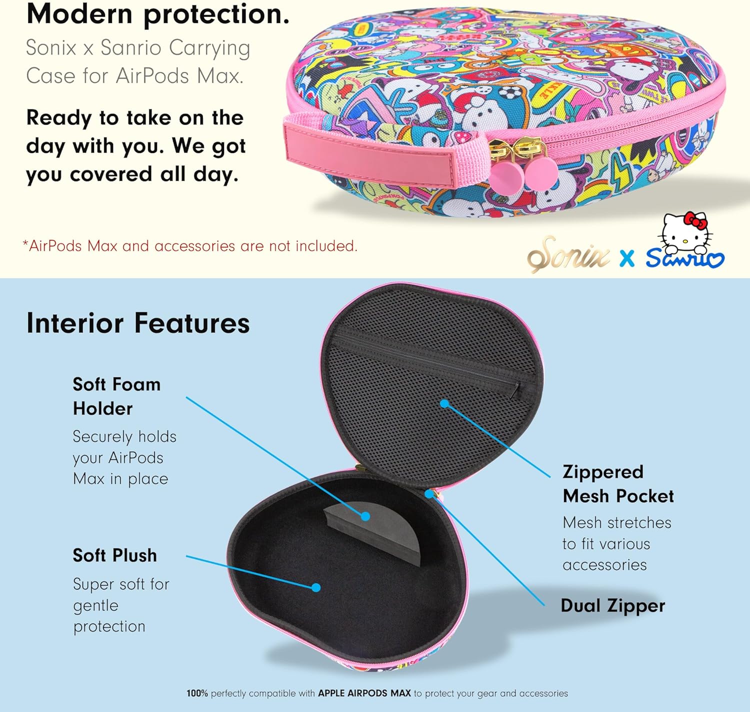 Sonix x Sanrio Protective Case for Apple AirPods Max Headphones | Travel Carrying Case, Portable Storage Bag, Supports Sleep Mode | Hello Kitty & Friends Stickers - Image 4