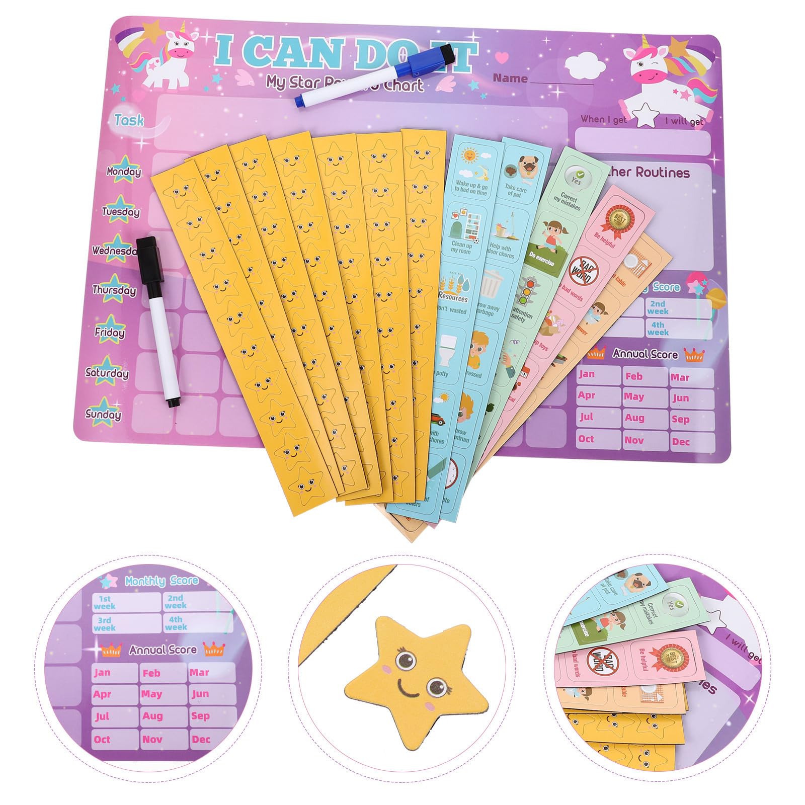 Tabla Magnética de Hábitos Infantil Rosa para Nevera, Seguimiento