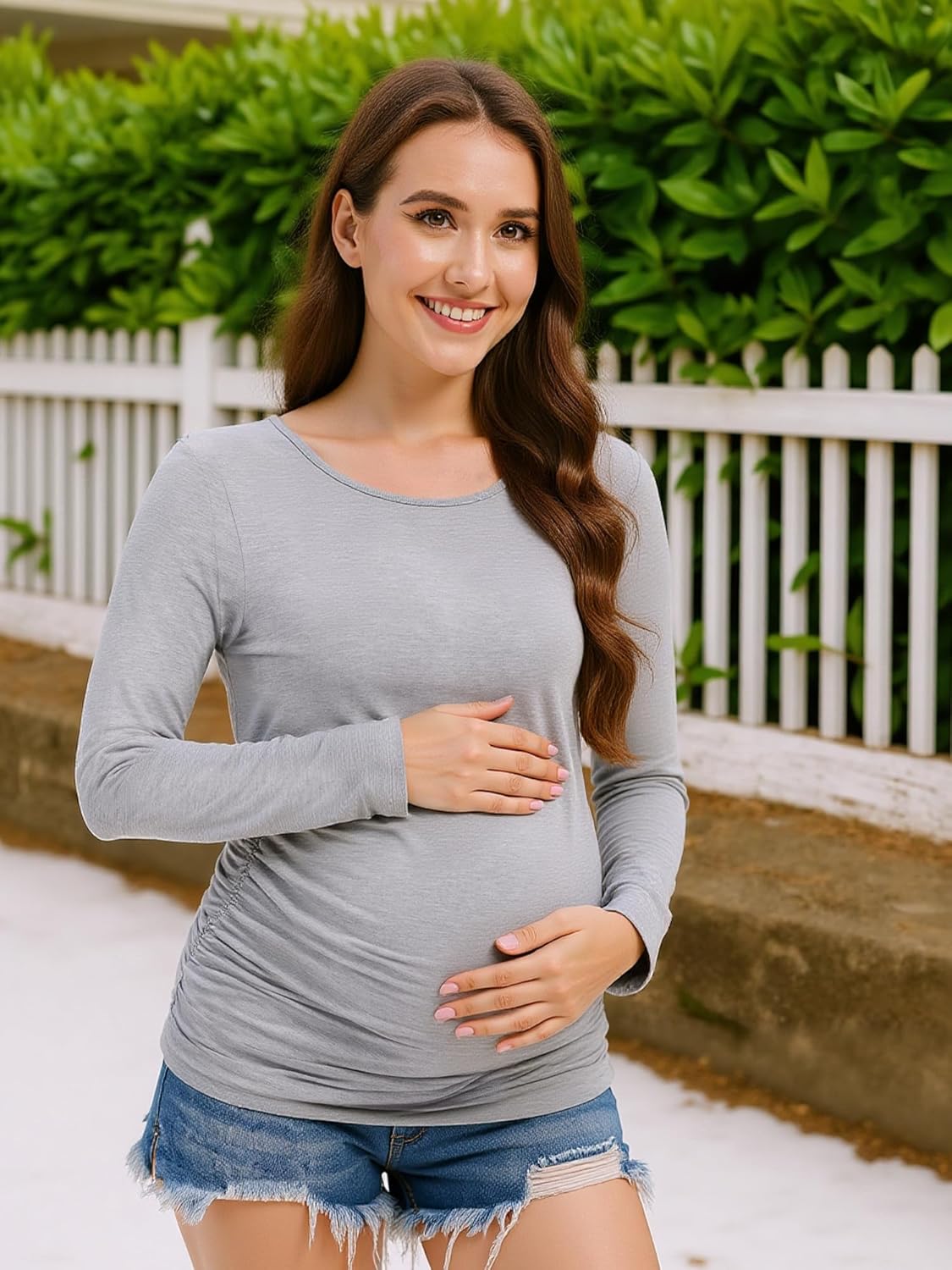 Maternity Shirts Long Sleeve Pregnancy Top for Women with Crew Neck Casual Tee Shirts - Image 5