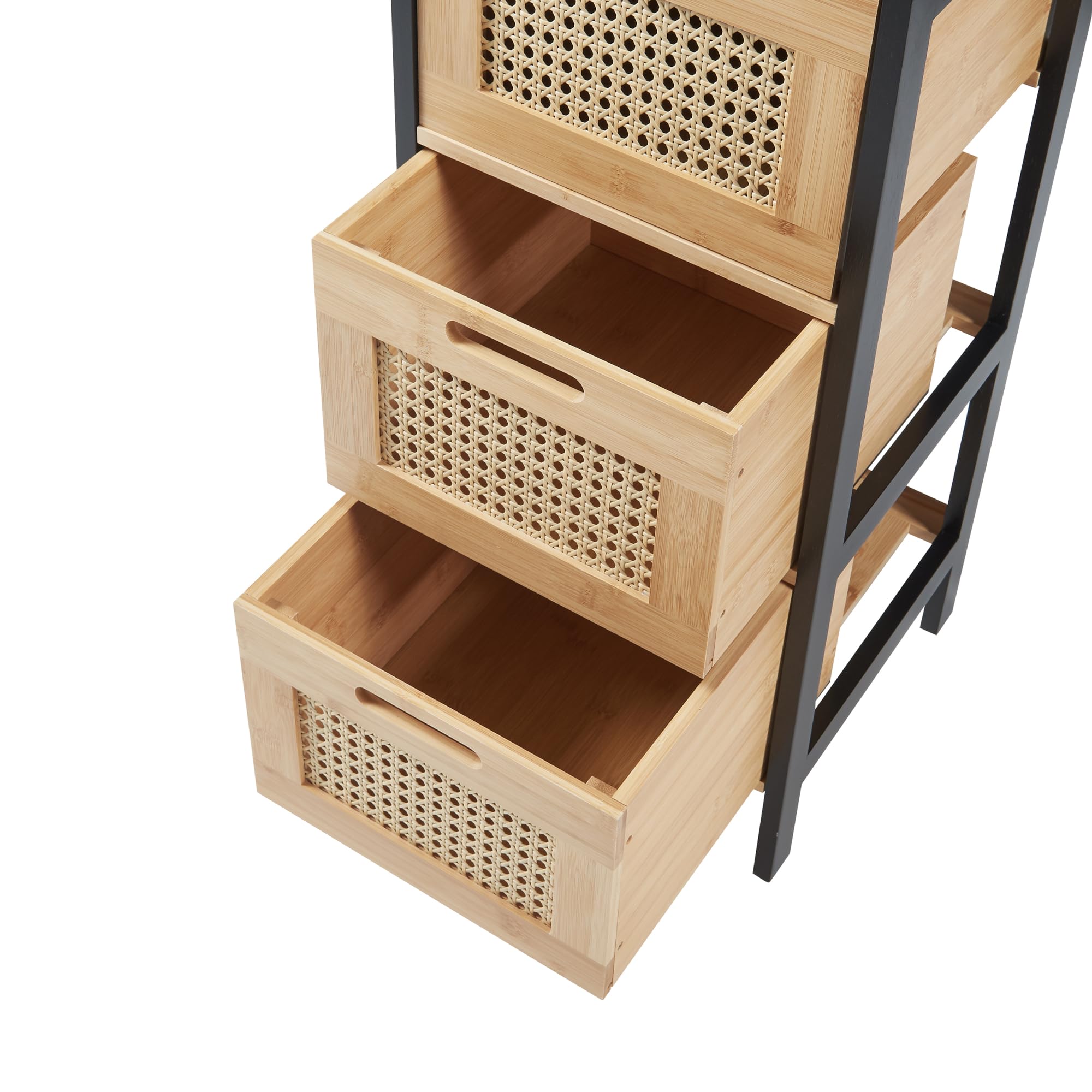 [en.casa] Cassettiera con 3 Cassetti Organizzatore Arredo Bagno da Stoccaggio con Piedini Ingresso Soggiorno 72 x 30 x 30 cm in Bambù - Nero/Naturale/Effetto Rattan