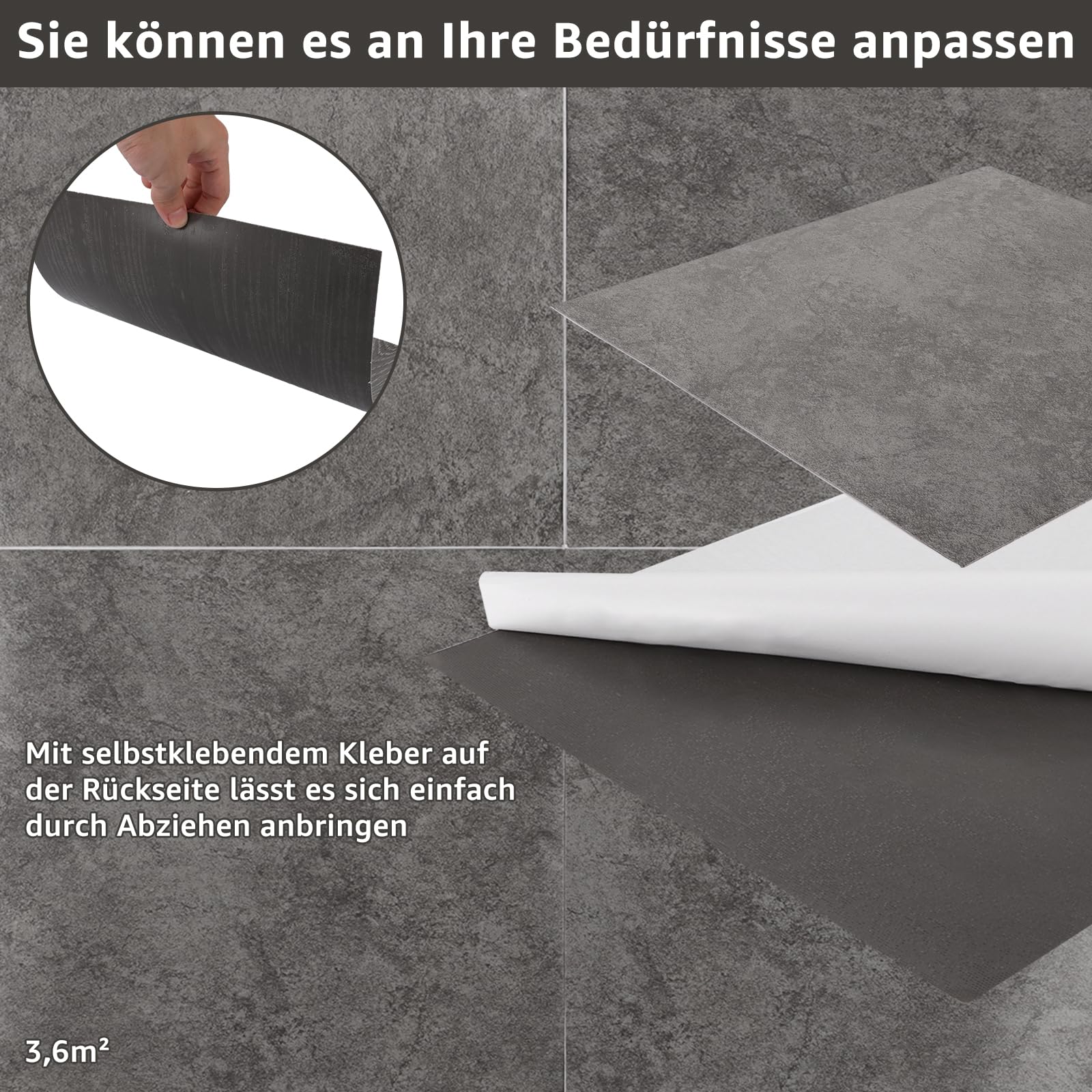40 Stück PVC Bodenbelag 30 x 30cm Klebefliesen, 3,6m² Vinylboden Selbstklebend Dicke 1,3 mm Laminat Selbstklebende Fliesen für Wohnzimmer, Küche, Schlafzimmer (Grau Marmor)