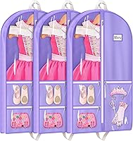 MISSLO 40" Dance Garment Bags for Dancers - 3 Pack Purple Costume Bags with Pockets for Cheer Uniforms, Travel & Competitions