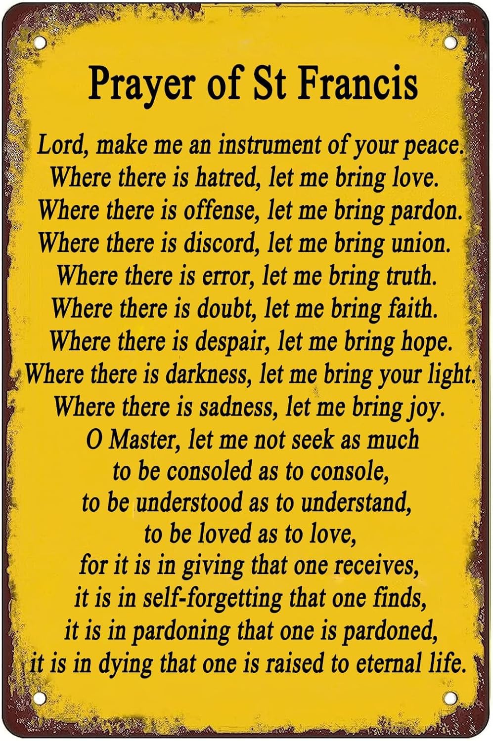 SMAZDFXX Prayer of St Francis Vintage Tin Signs Lord, Make Me An Instrument Of Your Peace Retro Tin Poster Plaque for Man Cave Home Gate Garden Bars Cafes Office Store Club 8"x12"