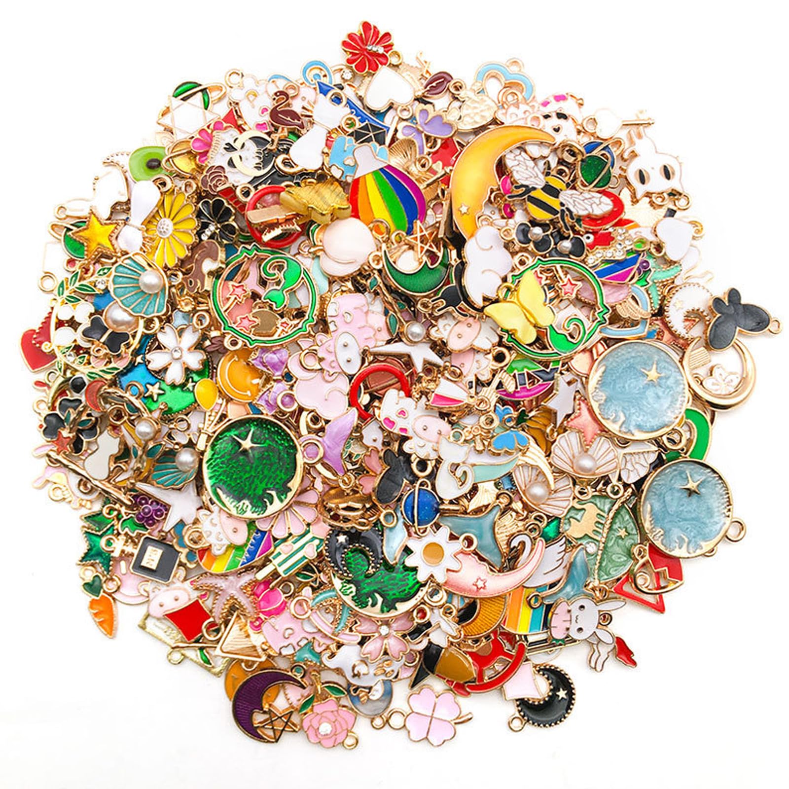 Cretvestsar 50 Pieces Random Style Enamel Charm Pendants, Colorful Metal Charms with Jump Rings for DIY Jewelry Making, Craft Projects, Bracelets, Necklaces, Keychains