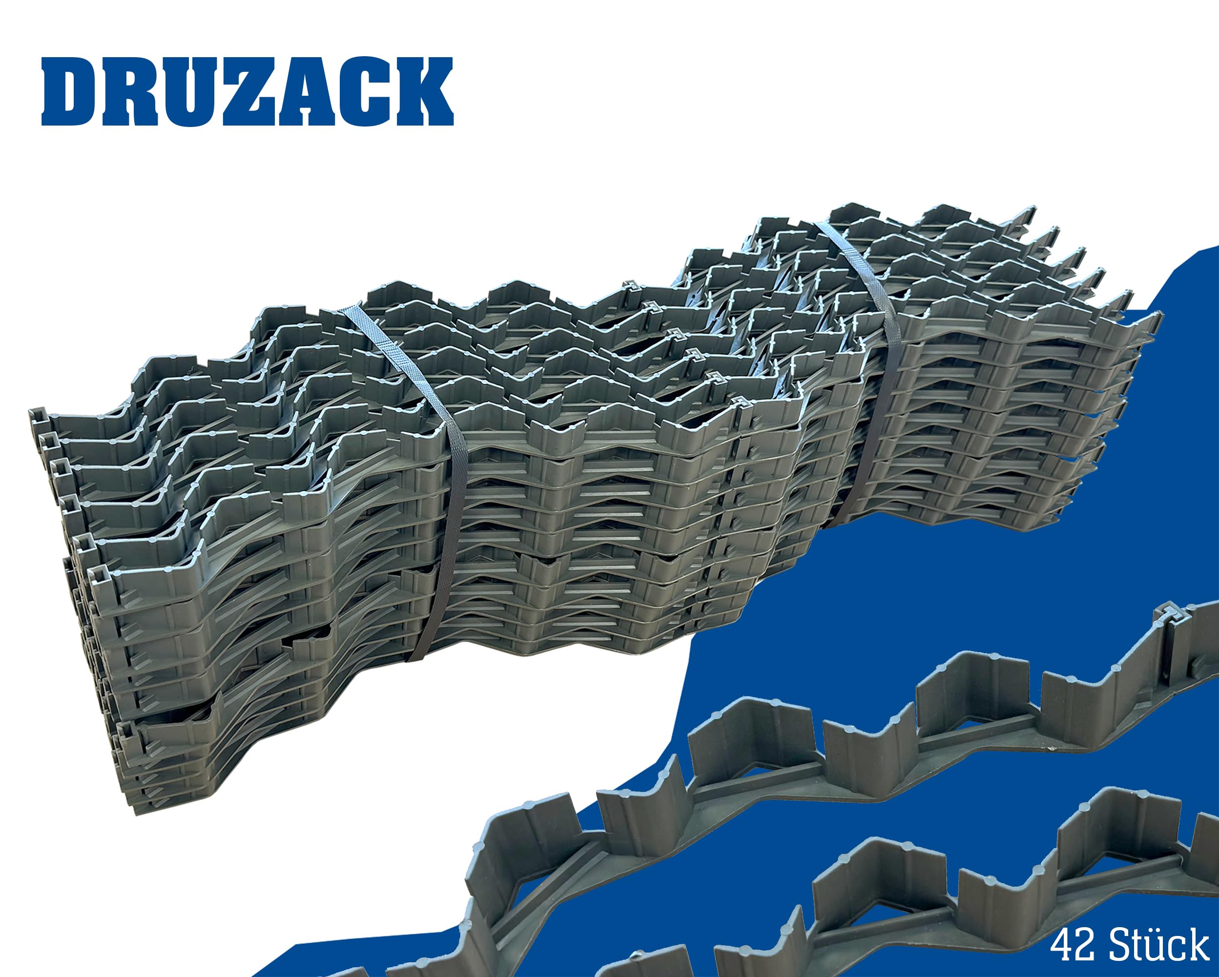 DRUZACK Drunterleiste 30 mm – 42 Stück (34 lfm) Abstandhalter für Baustahlmatten – Betondeckung 30 mm – 80 cm Länge – für 30 m² Fundament, Bodenplatten & Betonbau