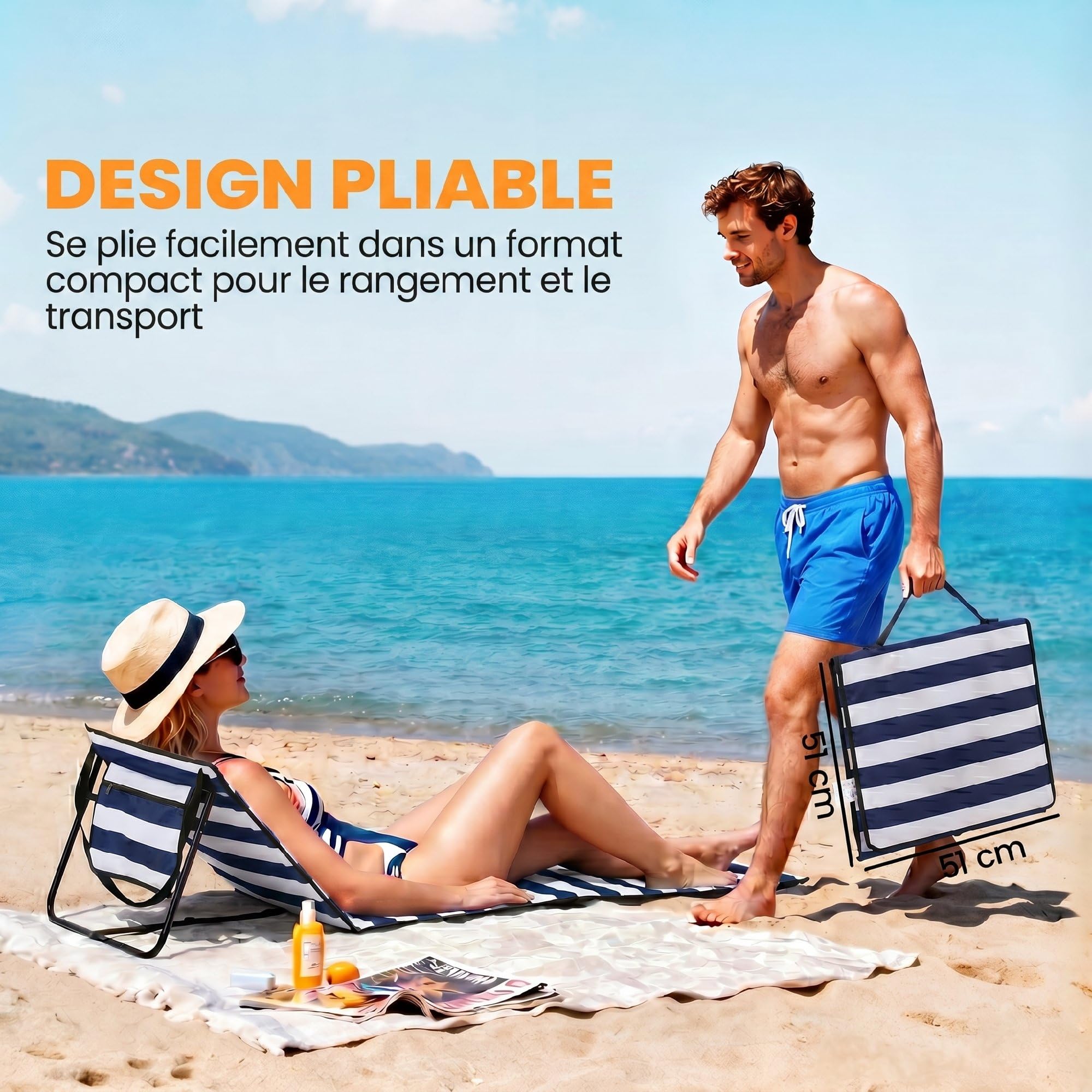 Outsunny Lot de 2 Tapis de Plage rembourré - Matelas de Plage - Dossier inclinable Multi-Positions - Sangle de Transport Inclus - métal Polyester Blanc et Bleu