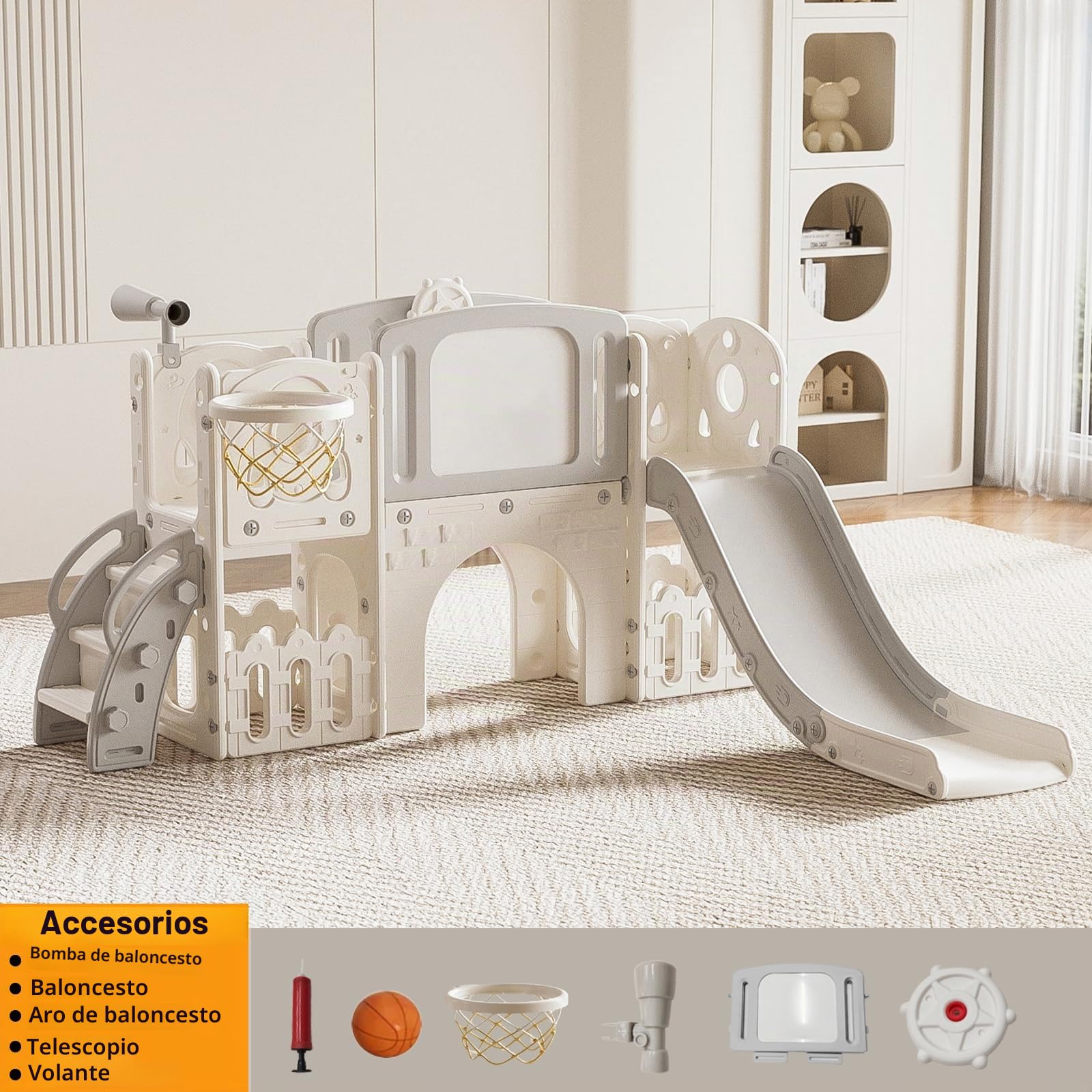 Magic ZC Toboganes para bebés y Juegos de toboganes autosuficientes escaladores para niños pequeños Juegos de Parques Infantiles Equipos diversión (XST-Grey White)