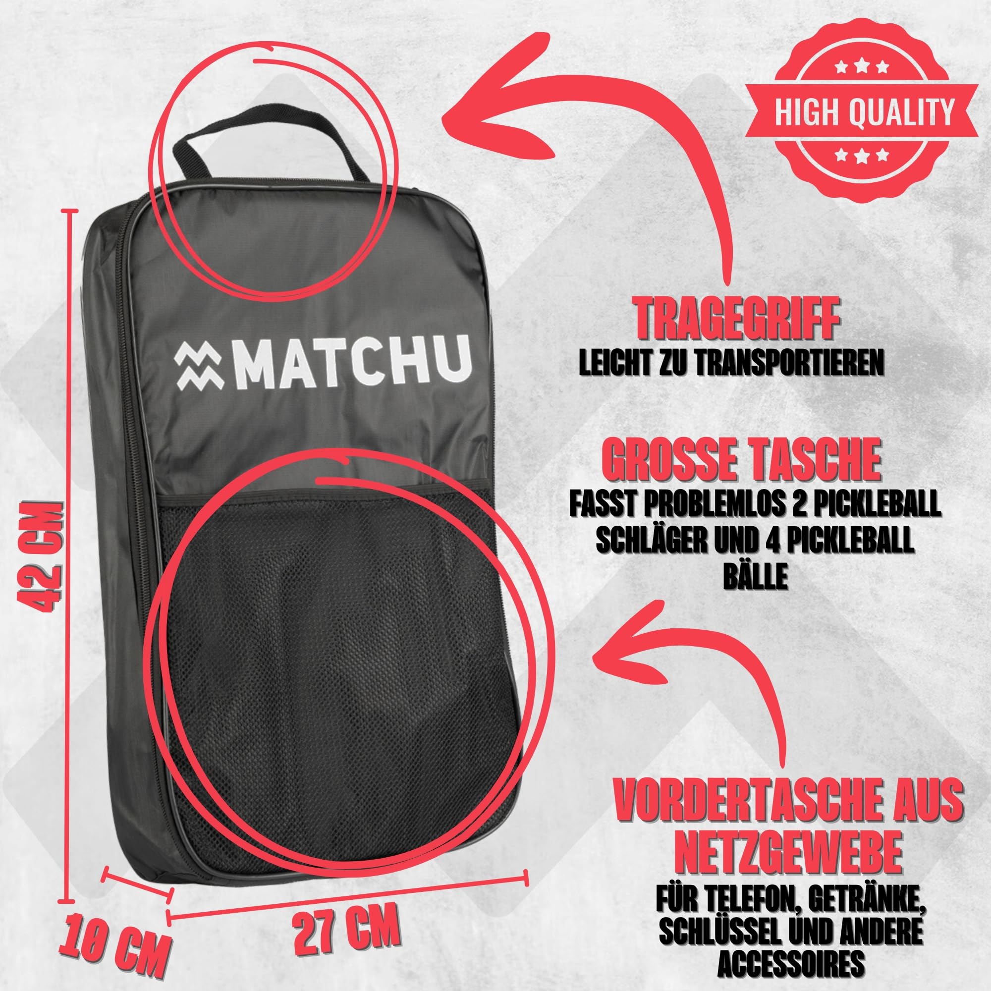 MATCHU - Pickleball Set mit 2 Schlägern, 4 Bällen und praktischer Tragetasche - 100% Carbon - 19,5 × 1,5 × 40 cm - 200 Gramm pro Schläger - Textured Surface Technology - Edge Guard - Grün/Lila