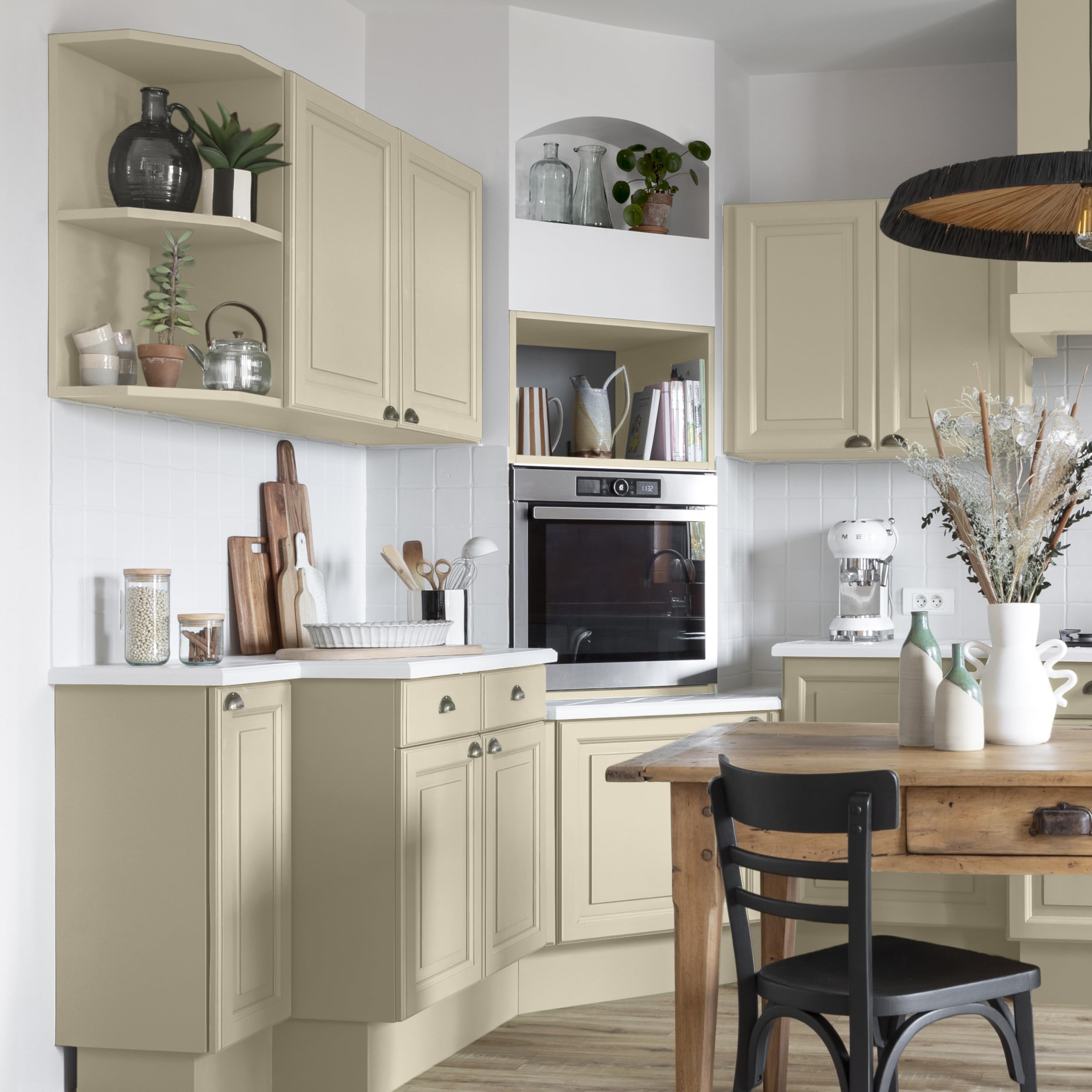 V33 Peinture Cuisine - Rénovation Perfection® - Haute Résistance taches et Chocs - Ultra-Lessivable - Meuble - Crédence - Plan de travail - Beige Moelleux satin - 2L