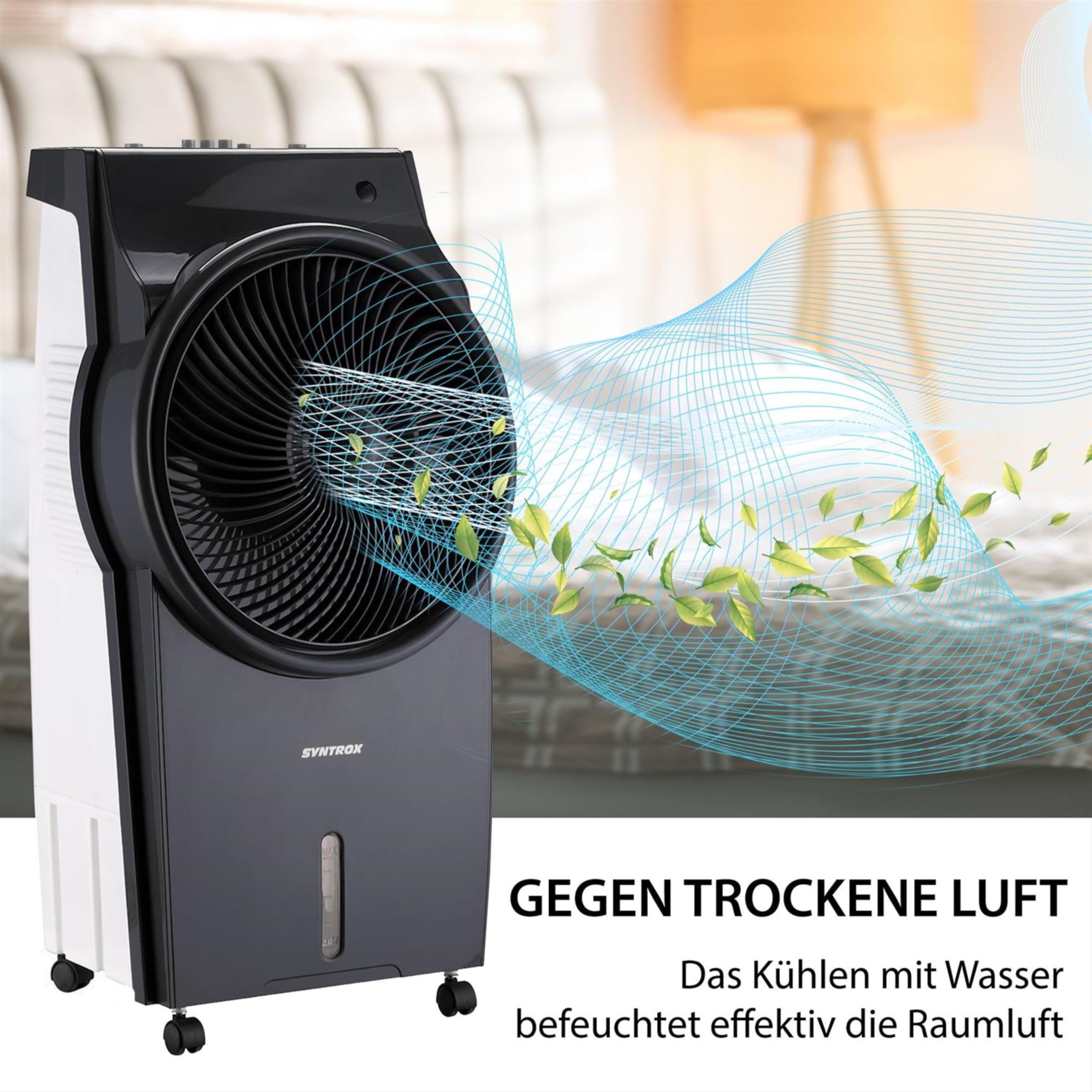 Syntrox Luftkühler mit Ventilator | Wasser gekühlt | Verdunstungskühler, Luftbefeuchter, Lufterfrischer, Multifunktionsgerät, inklusive Schwenkfunktion