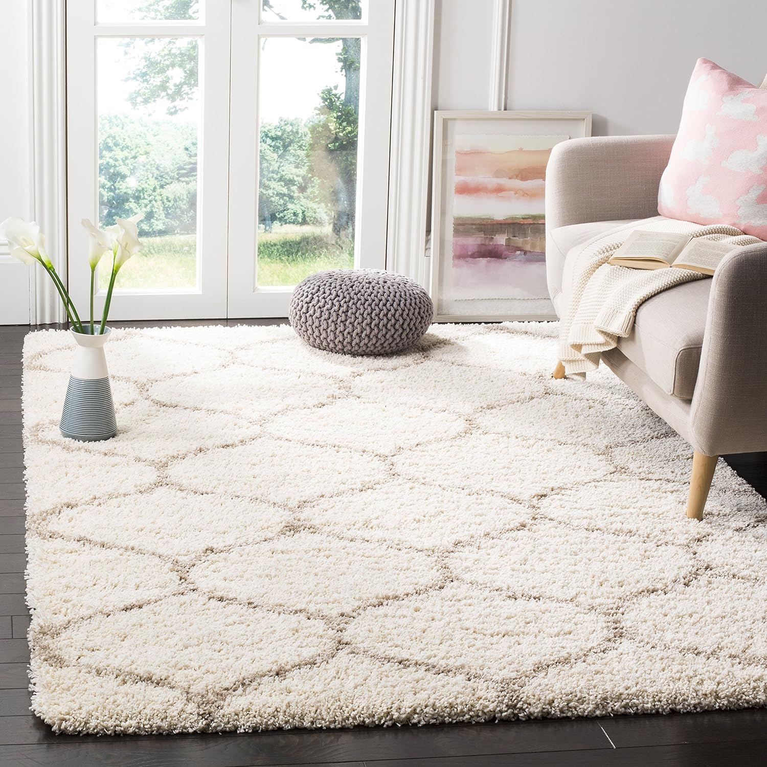 EKEFFY Modern Micro Fiber Rug/Carpet for Hall, Bedroom, Kichen, Kids Room, Baby Room Etc.Color-Ivory and Beige Size 6x9 feet-image-37