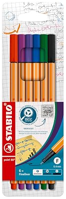 Stabilo Stylo feutre pointe fine point 88 - Pochette x 6 stylos feutres - Coloris assortis