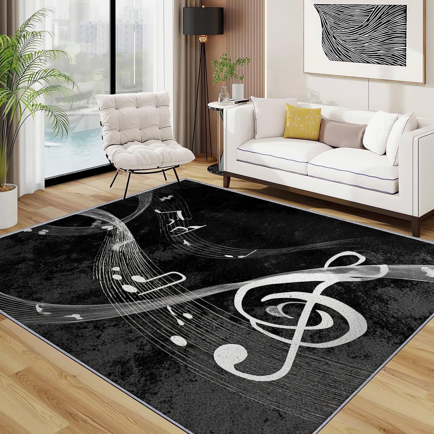 Générique 3D Imprimés Tapis Art Musique ThèMe Poil Ras Doux Lavable en Machine Antidérapant Noir Et Blanc Tapis Salon Chambre Coucher Salle à Manger D'intérieur Paillasso Moderne 120x180 cm