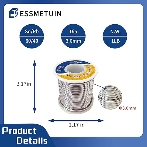 Miniatura 2 de Soldadura 6040 para vitrales, carrete de 1 libra, diámetro 18 "(3.0 mm), suministros de vitrales de plomo de estaño