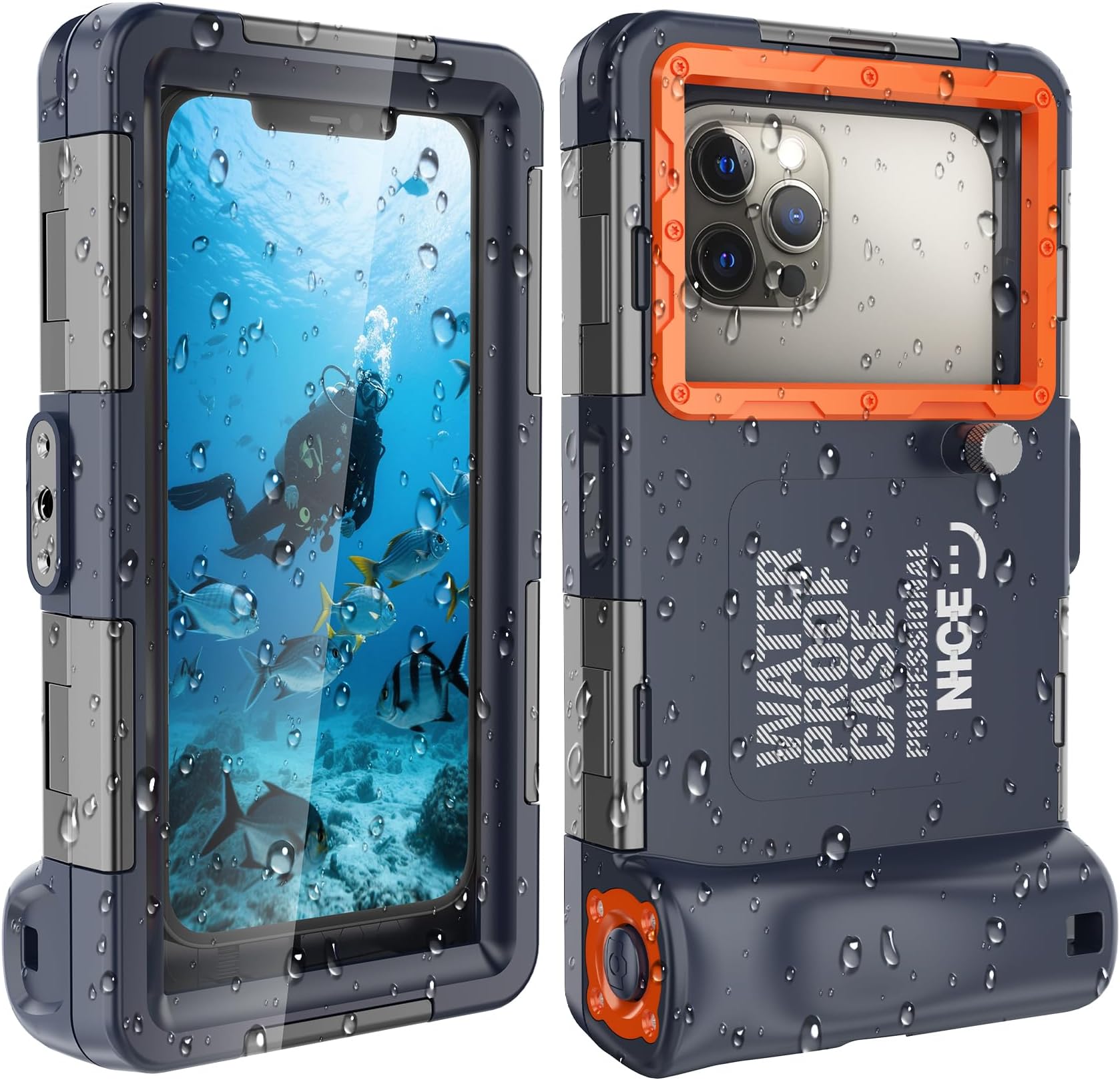 2025 Scuba Diving Phone Case for iPhone 16/15/14/13/12/11 Pro Max/XS/X Samsung Galaxy S24/S23/S22. [15m] Professional Diving Waterproof Case for Scuba Diving - Orange