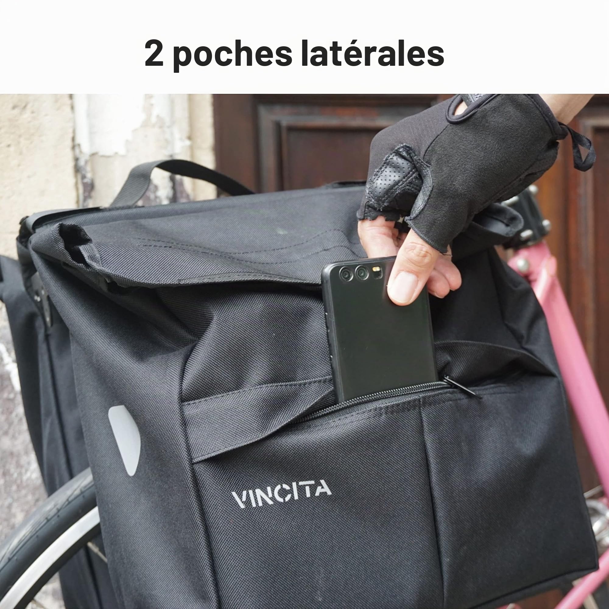 Vincita Sacoches latérales de vélo résistantes à l'eau à Double Sacoche à Chargement par Le Dessus - avec Housse de Pluie, Grande réfléchissantes