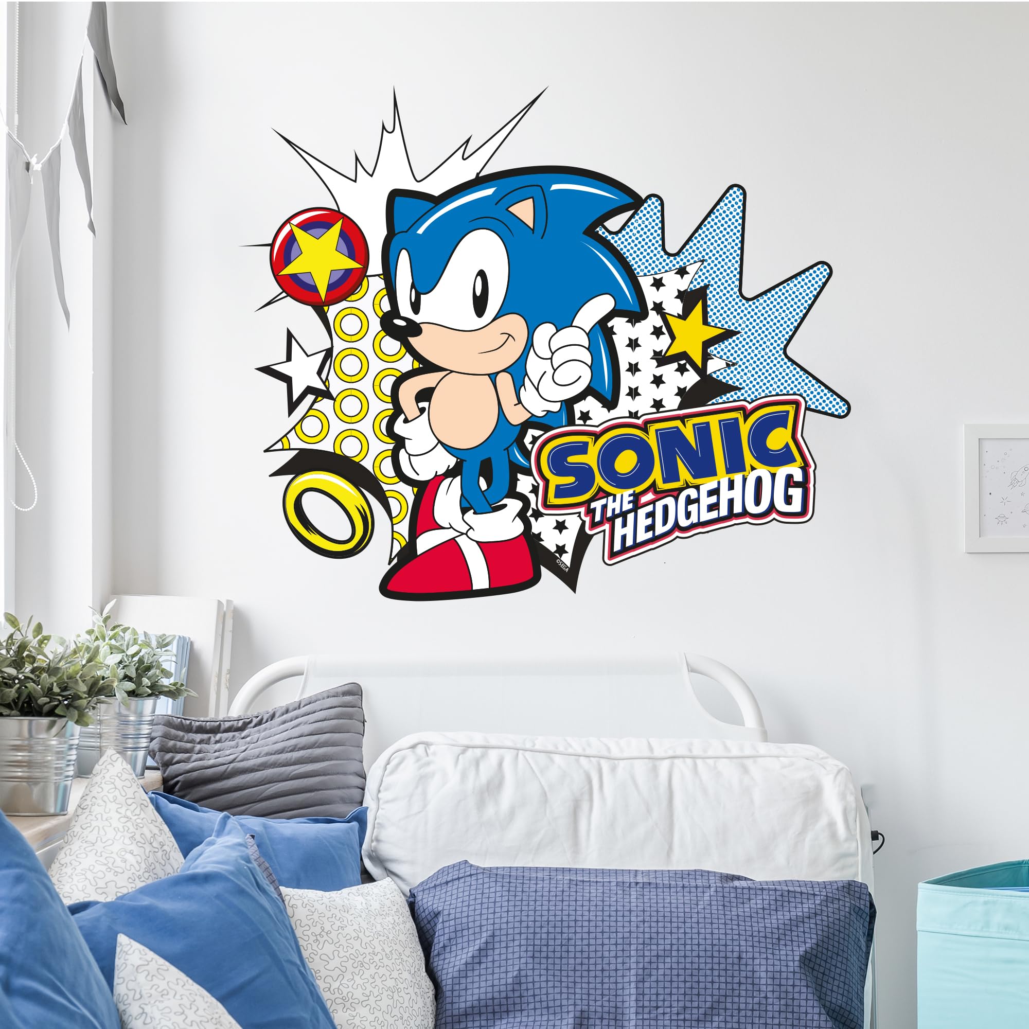 Themed Blue Sonic The Hedgehog Wall Sticker - Sonic Comic Pop Wall Art (60Cm Width X 50Cm Height)