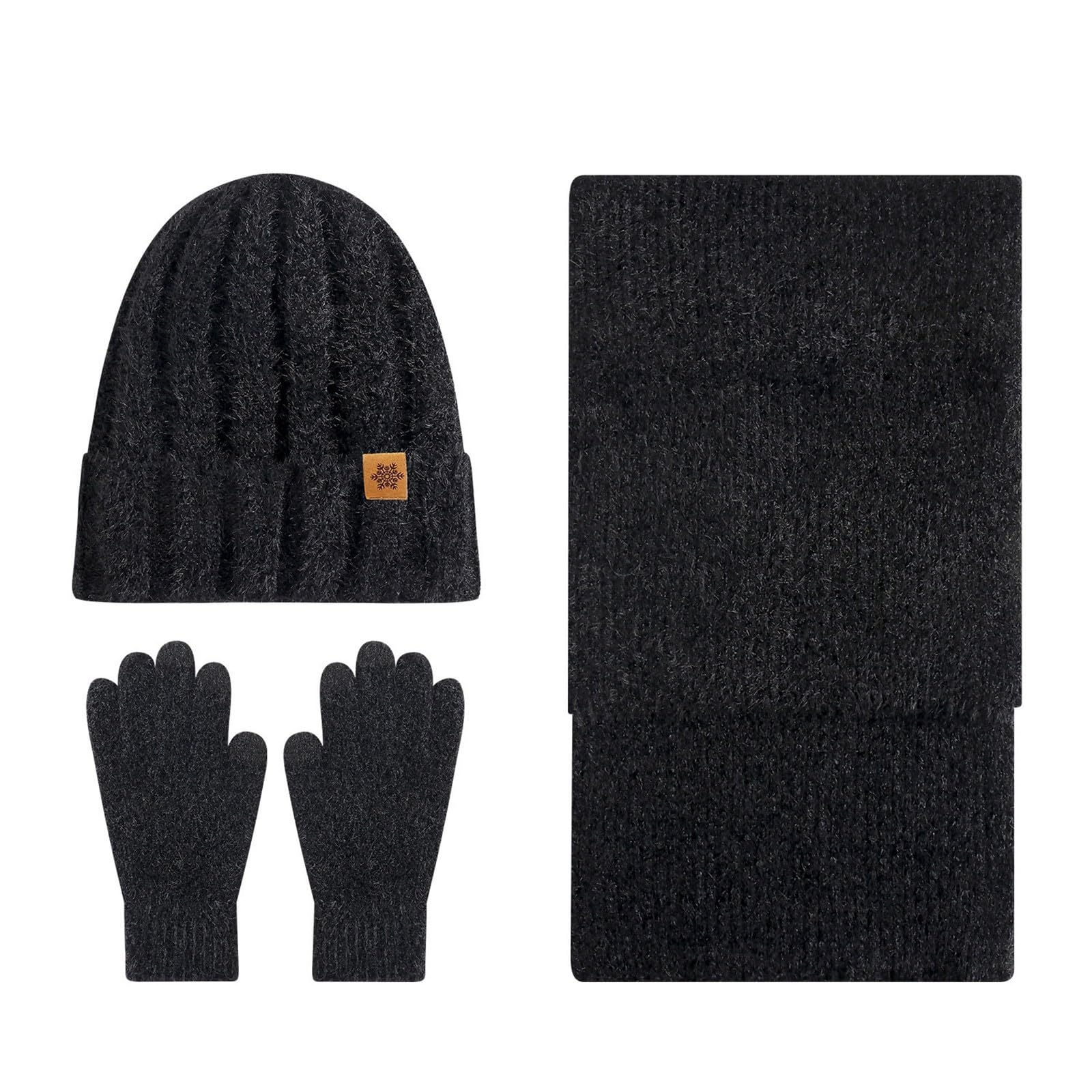Générique Ensemble Echarpe Bonnet Gant Femme Tricot Beanie Écharpe Hiver Et Gants Thermiques De Doublure Polaire Foulard Ronde Moto Capuche Tour Cou Homme Ski Blanc