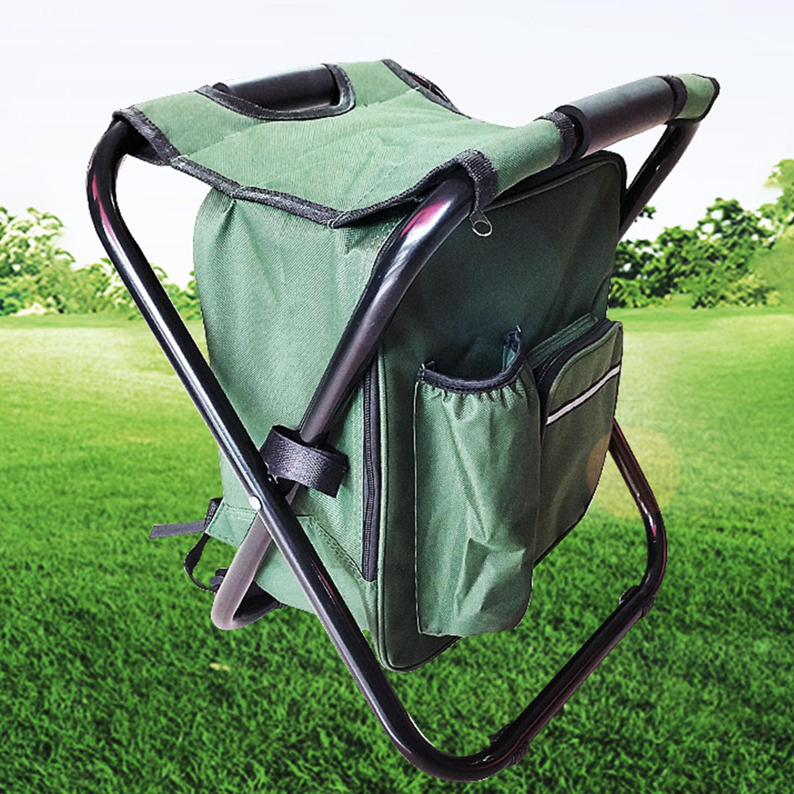 Sgabello Campeggio Pieghevole Portatile, Dispositivo Raffreddamento Pesca Pieghevole Leggero in Tessuto Oxford 600D con Doppia Cinghia, Sgabello Campeggio per Escursionismo