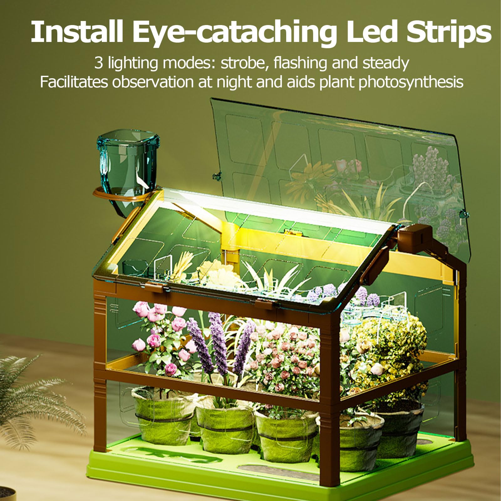 Kit de culture de plantes pour enfants avec système d'irrigation goutte à goutte et lampe de croissance à LED, jardinage éducatif pour enfants, configuration à double étage, pas de graines ou de sol