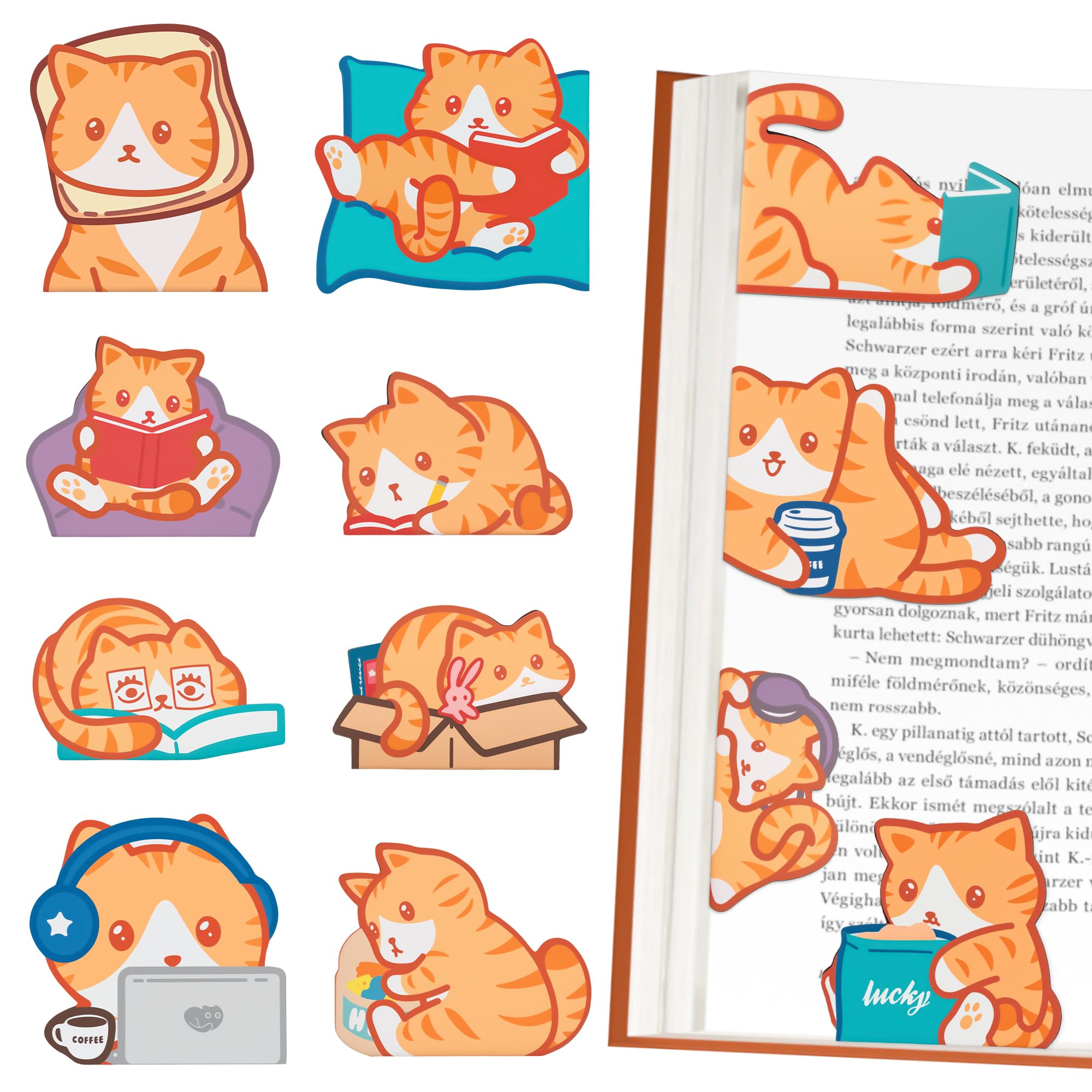 12PCS Magnetic Cute Orange Tabby Bookmarks, Kawaii Ginder Cat Bookmark, Funny Cat Book Marks, Refrigerator Decor Magnet, Fridge Magnets, Book Maker Page Clips for Reading, Women, Cat Lover, Mom, Dad — image 1