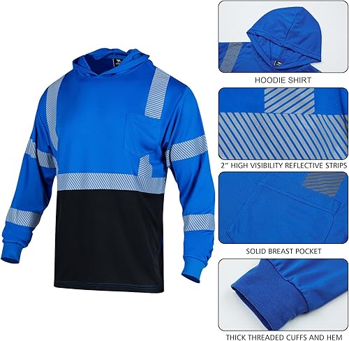 Miniatura 3 de VENDACE 3 piezas de seguridad reflectante de alta visibilidad manga larga ANSI clase 2 Hi Vis construcción trabajo camisetas para hombres con capucha