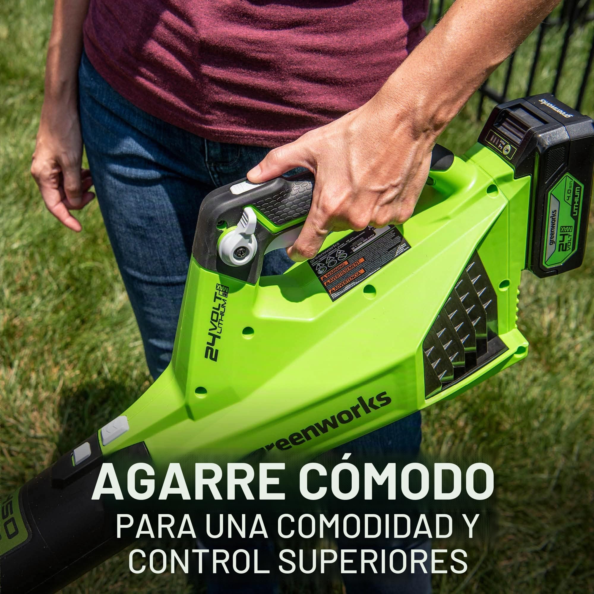 Greenworks Soplador 24V con Batería 4Ah y Cargador USB-C 65W, Brushless, 177 km/h, 12,18 m³/min, Cruise, Turbo BL24L411-01