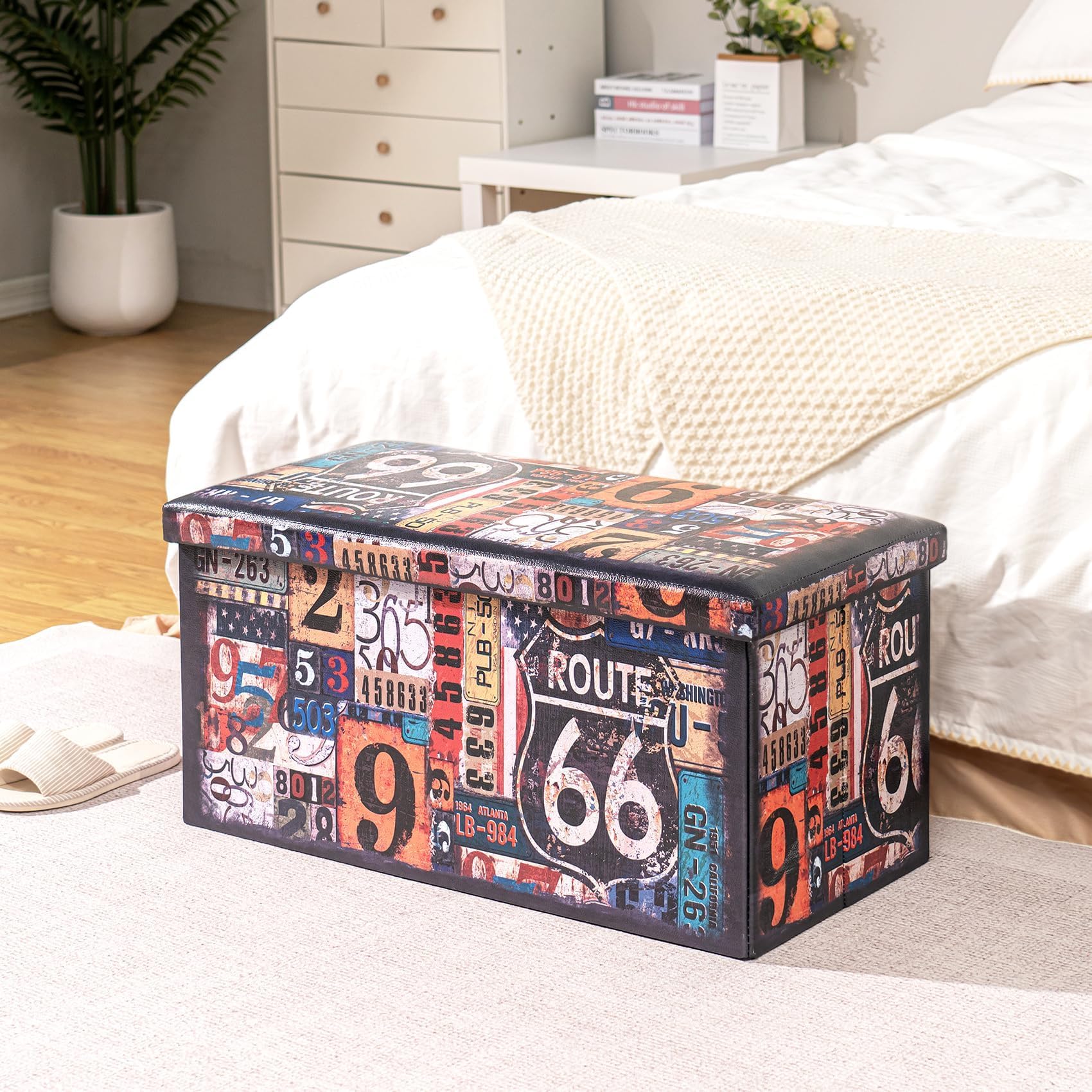 Bonlife Sgabello Basso Tavolino Contenitore Da Salotto Poggia Piedi Per Divano Pouf Pieghevole Divano Ecopelle Baule Tavolino 76x38x38cm Multicolore