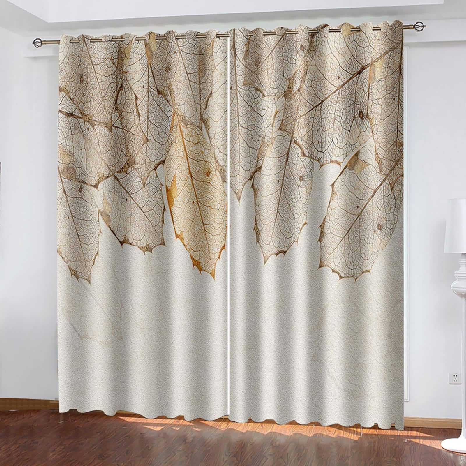 Vorhänge Blickdicht, 214x274cm Braun Blattmuster Vorhang für Schlafzimmer-Fenstervorhänge