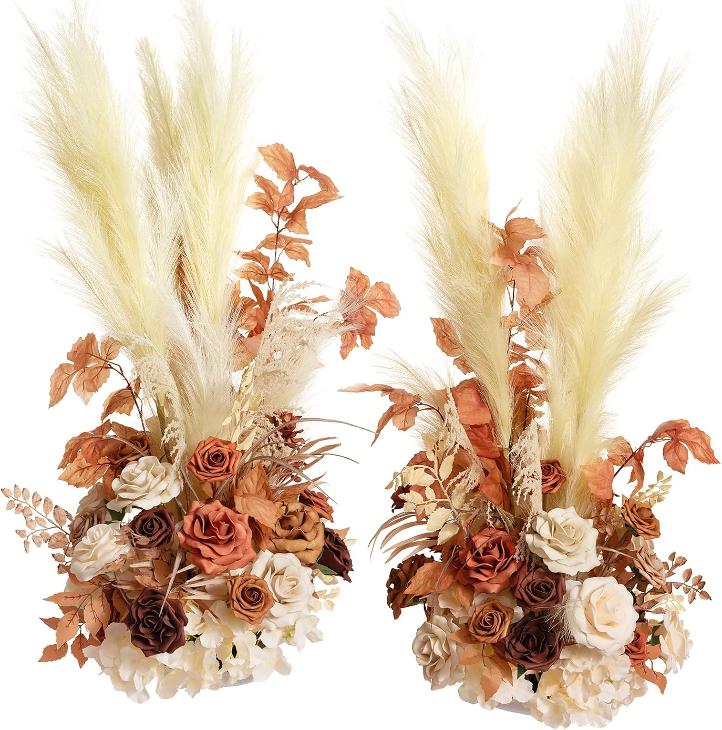 Ling's Moment 41" Tall Fall Free Standing Artificial Flowers Arrangements 2 pcs Wedding Arch Altar Stage Decorations Rust Sepia For Ceremony Reception Rose Fake Floral Party Outdoor Centerpieces Decor Or-rust & Sepia 41" Tall x 22" Cross