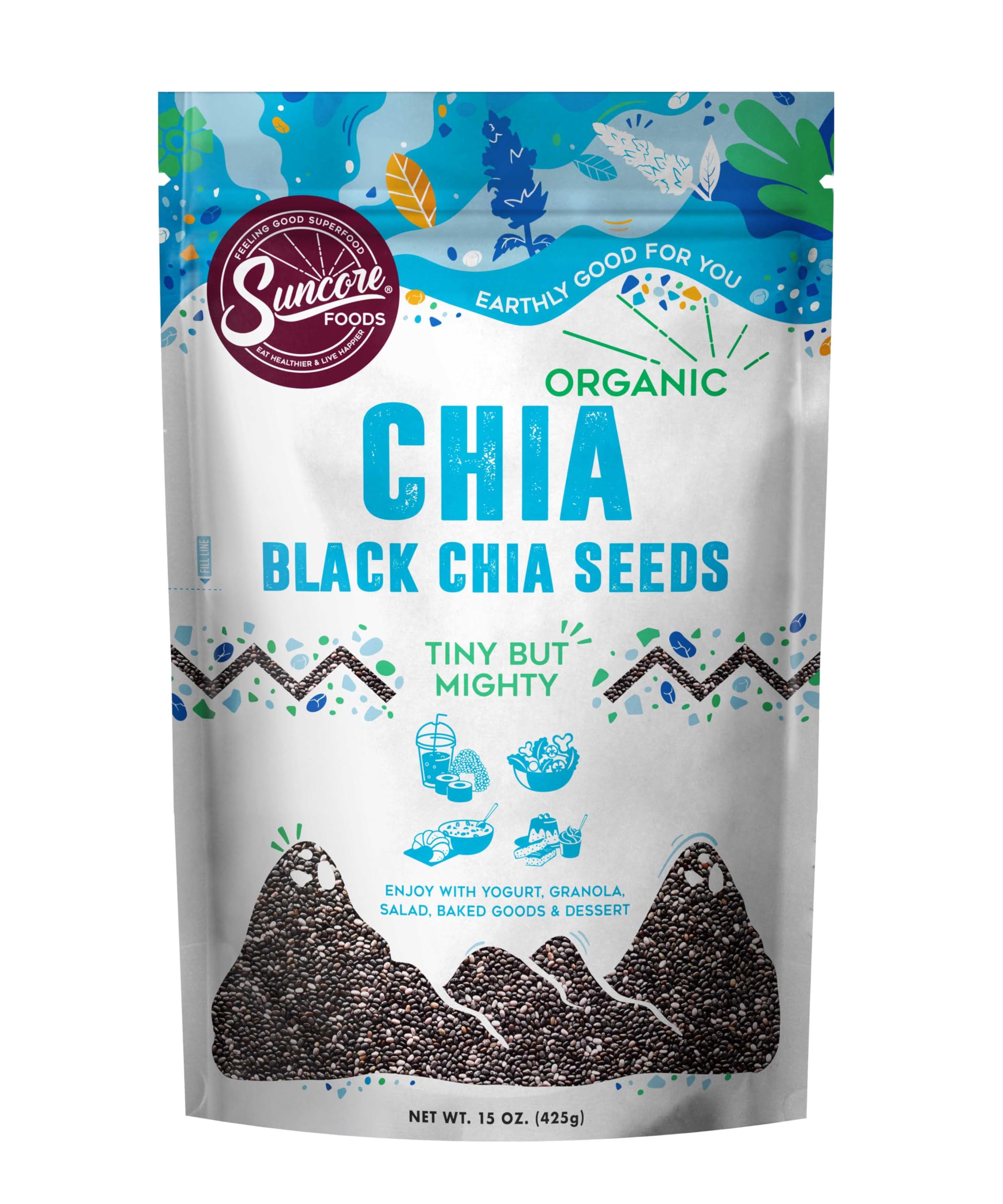 Suncore Foods Organic Black Chia Seeds, Gluten-Free, Non-GMO, 15oz (1 Pack)