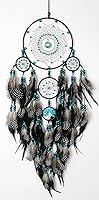 MEIZHIANDME Large Boho Handmade Dream Catcher Turquoise Tree of Life Black Feathers Wall Hanging Bedroom Decor Gift