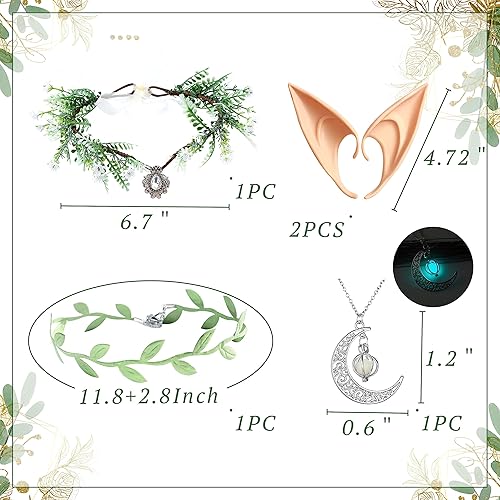 Vista 2 de JeVenis Disfraz de hada de elfo con corona de elfo, accesorios para el tocado de hadas vikingas, accesorios de Halloween