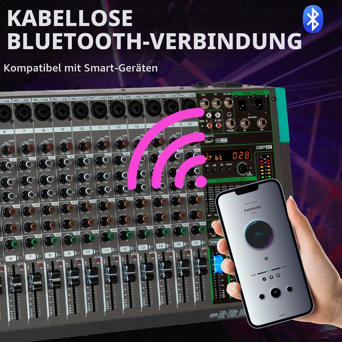 Depusheng PA16 Professional Audio Mixer Soundboard Konsole Schreibtischsystem Schnittstelle 16 Kanal Digital USB Bluetooth MP3 Computereingang 48V Phantomspeisung Eingebauter 256 Reverb Effekt