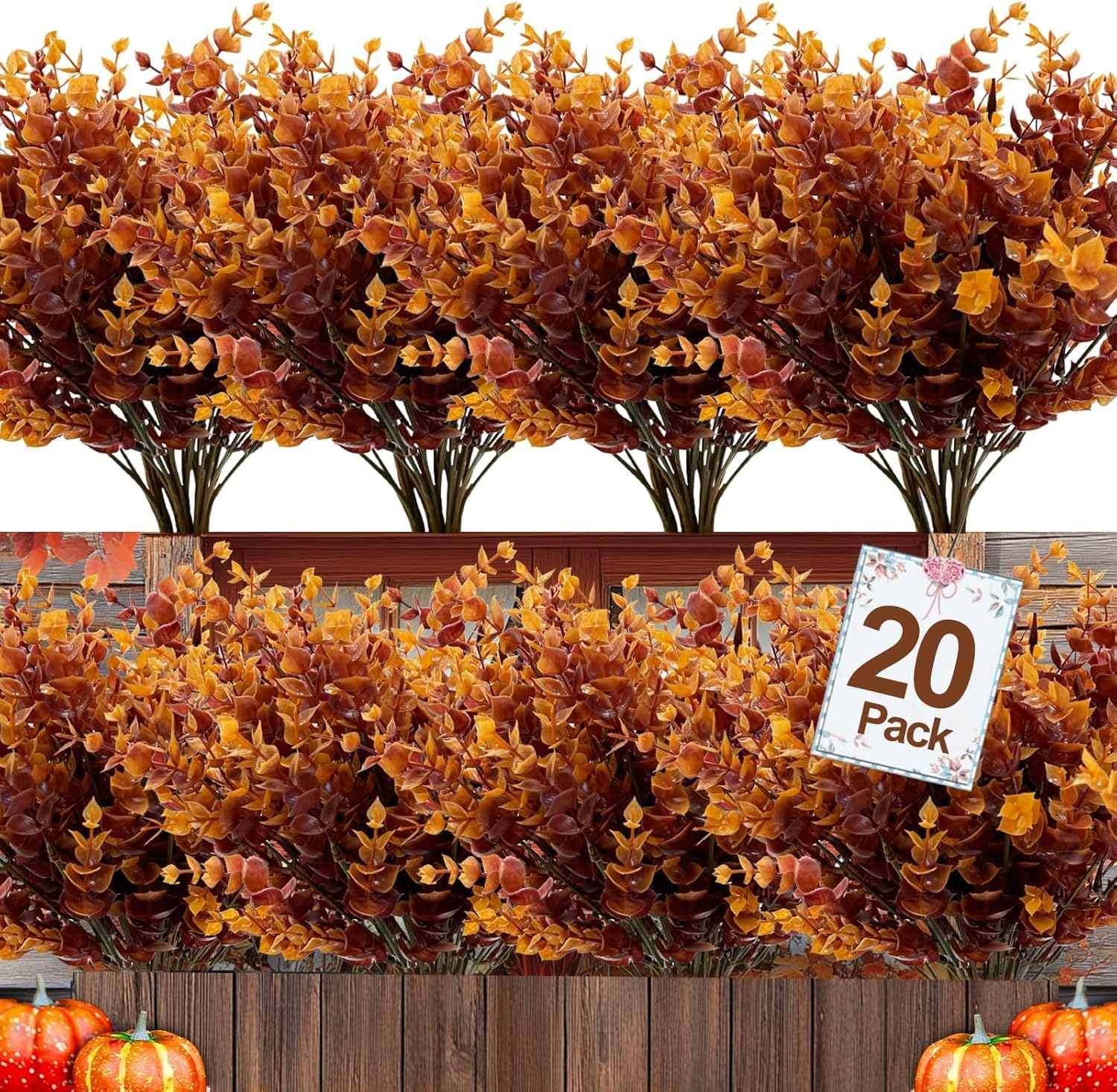 TURNMEON 20 mazzi di fiori artificiali autunnali, resistenti ai raggi UV, fiori finti in plastica per esterni, piante autunnali finte, per casa, giardini, decorazione autunnale autunnale (marrone)