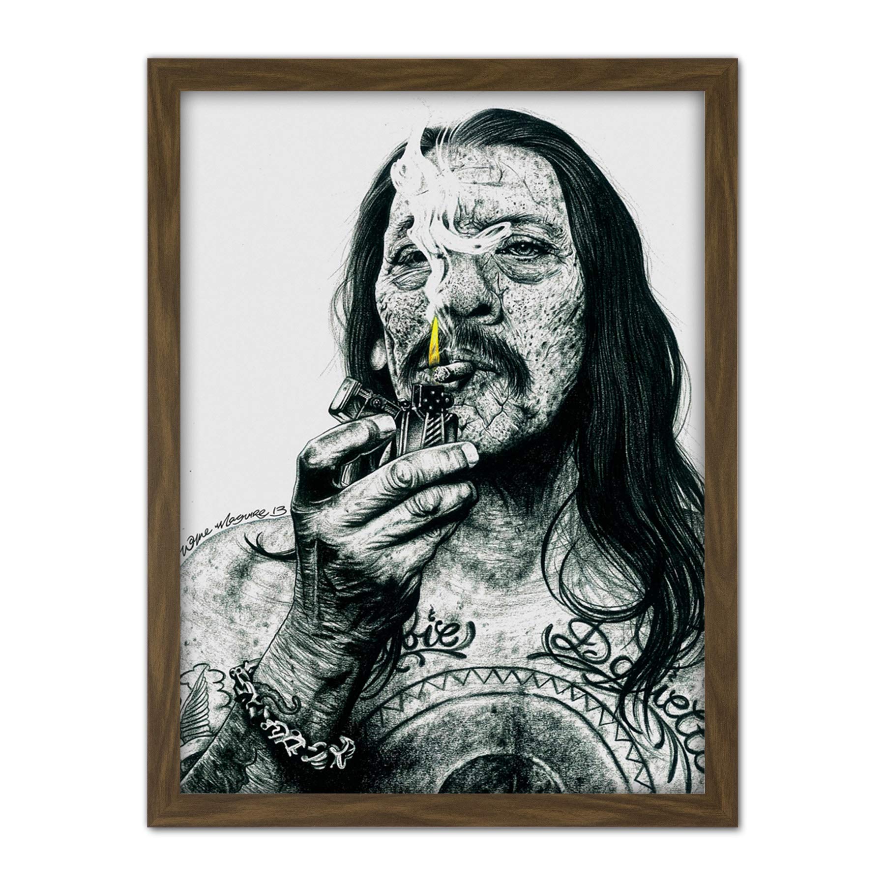 Wee Blue Coo Danny Trejo Tattoo Inked Ikons Wayne Maguire Artwork Framed Wall Art Print 18X24 Inch
