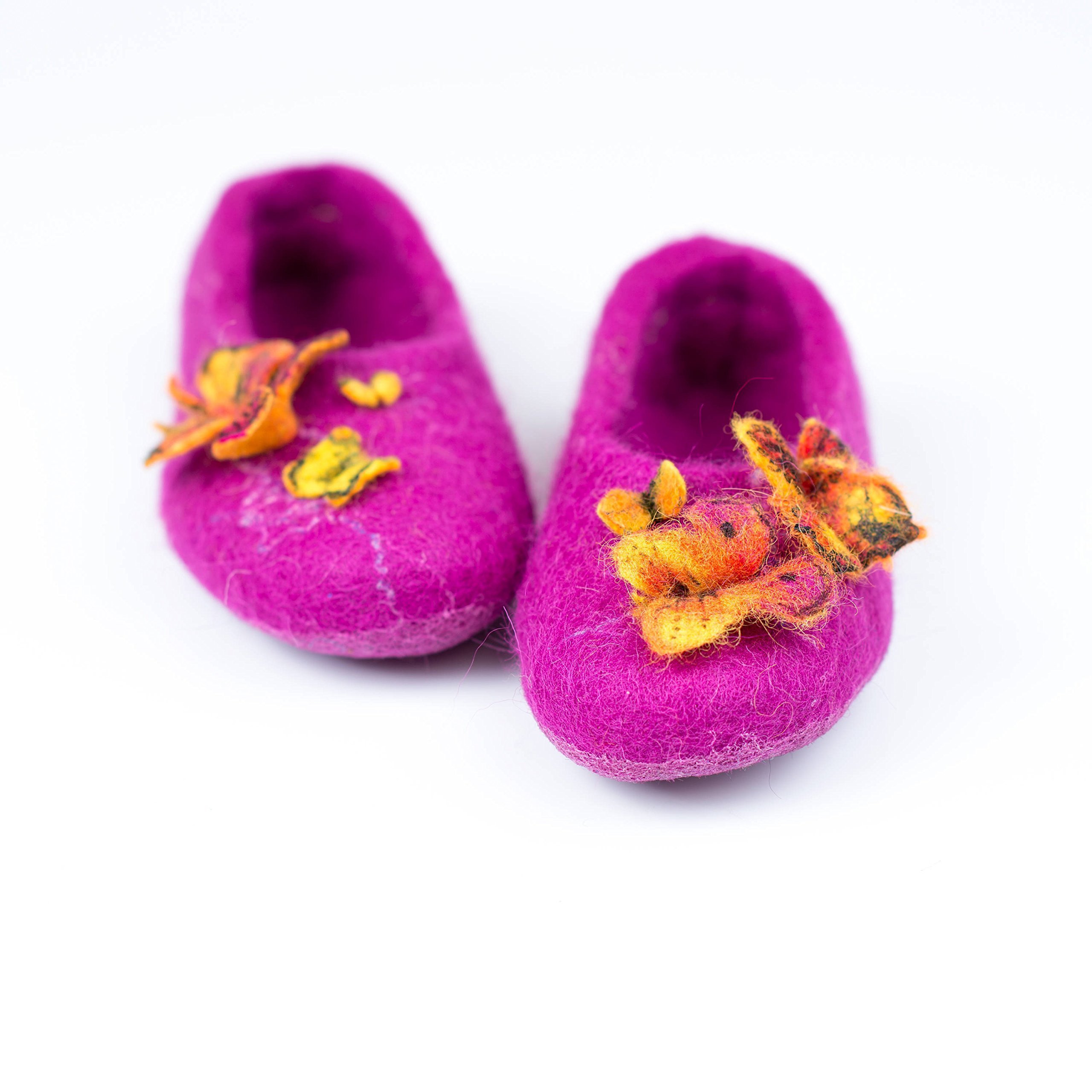 Purple fairy woolen slippers with butterflies for toddler girls, Handmade  felted wool slippers - Main Image