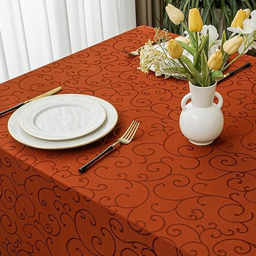 Miniatura 5 de Romanstile Mantel rectangular de jacquard, resistente al agua, elegante, patrón rizado, damasco, lavable, decorativo, circular, de poliéster, para