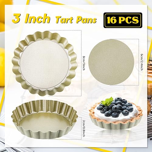 Miniatura 2 de Tessco 16 piezas de mini sartenes para tartas con parte inferior extraíble, antiadherente, mini moldes para tartas, moldes para tartas (redondo, 4