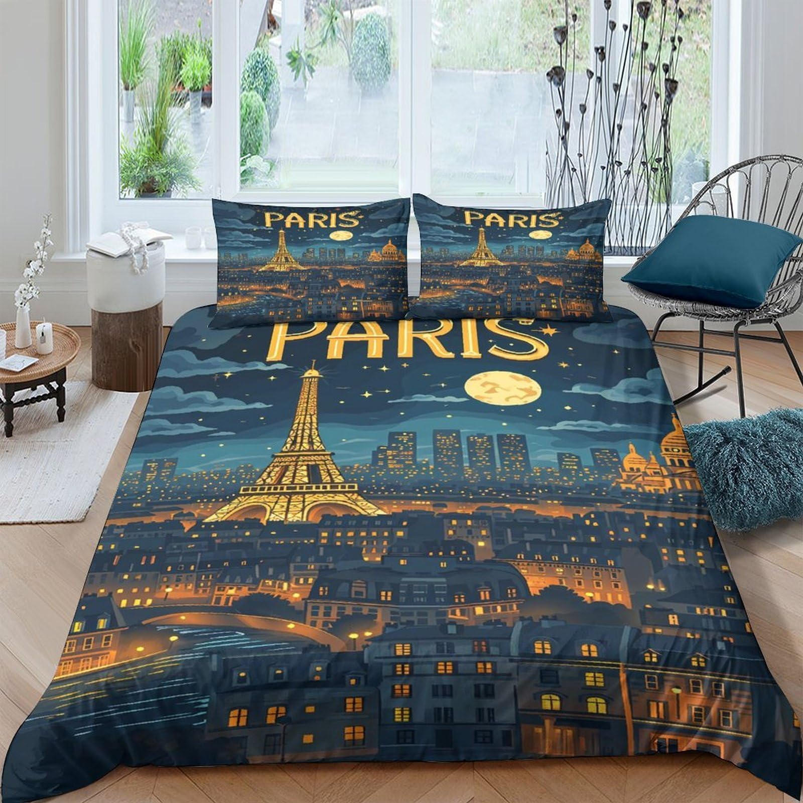 Ctjqhvkz Style-6 3D Printed Night Paris Eiffel Tower Fitted Sheet Microfiber Soft Breathable Cityscape Mattress Cover For Bedroom Decor Single（135X200cm）