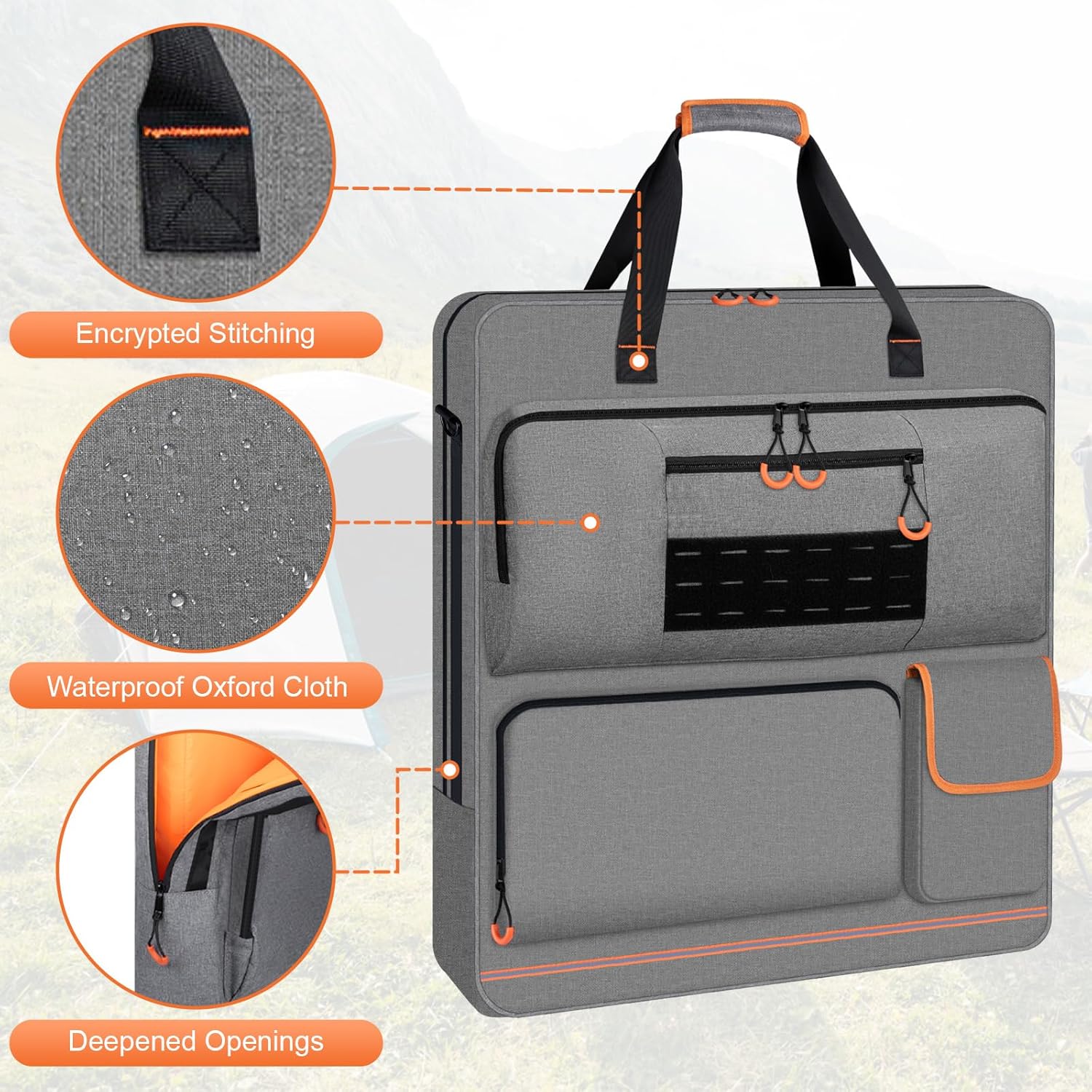 Solar Panel Storage Bag with Orange Lining, Deepened Opening, Zipper with Pull and Multi-Accessory Space Solar Panel Travel Carrying Case Fit for Jackery SolarSaga 100W 100X 200W, Gray
