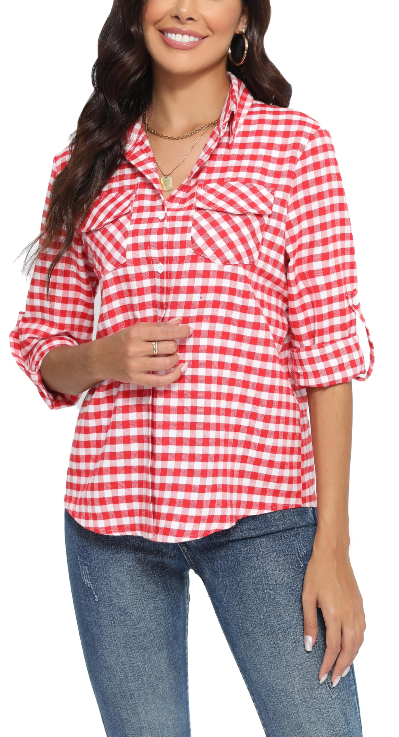 Chemisier Carreaux 100% Coton Femme Chemise Bucheron Western T Shirt Casual Décontractée Classique Retro Ecossaise Flanelle Blouse Gilet Vintage
