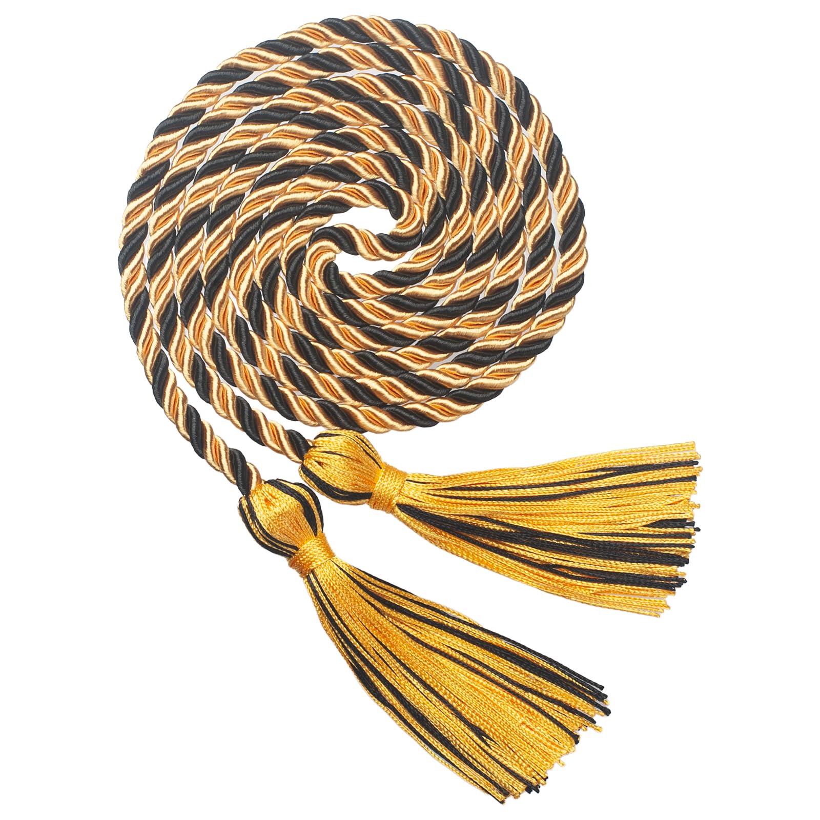 ONUPGO Gold Black Graduation Cord, Graduation Honor Cords Rayon Braided Tassel Cord for 2026, 68" Polyester Yarn Long Robe Honor Rope for Graduation Students, Bachelor Gown
