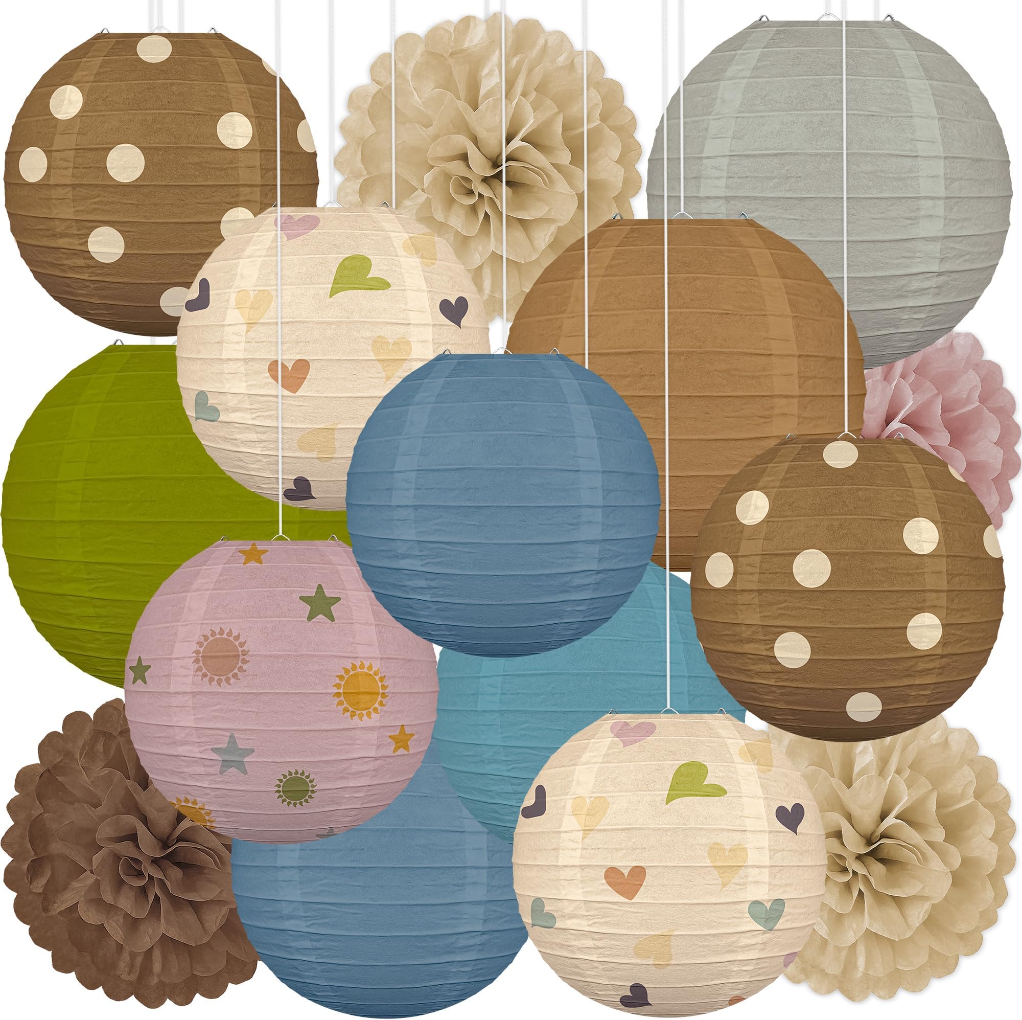 15 Pcs Boho Classroom Decor Hanging Paper Lanterns Balls for Back to School Birthday Ceiling Party Decorations - Style 2